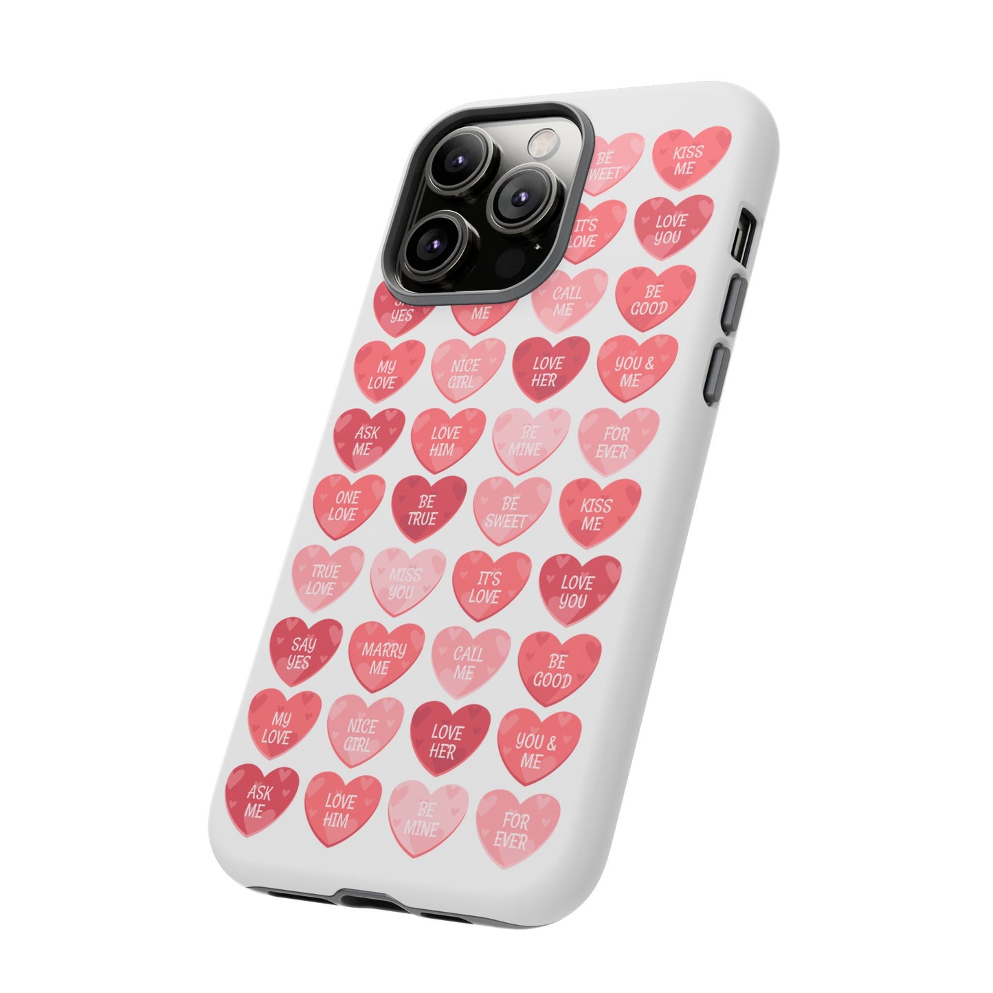 Phone Case — Pink Conversation Heart Pattern, Valentine’s Day Love Messages