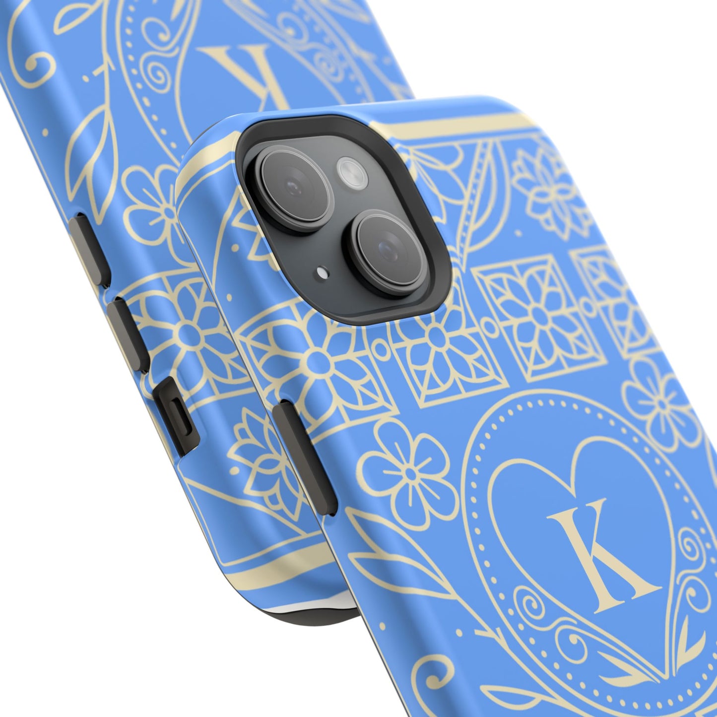 Monogram "K" Blue Floral Magnetic Phone Case — Impact-Resistant