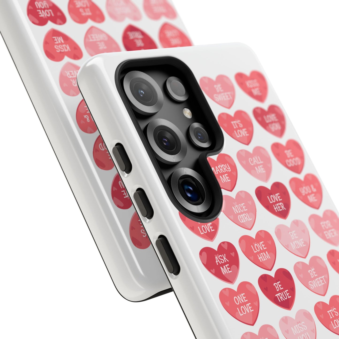 Phone Case — Pink Conversation Heart Pattern, Valentine’s Day Love Messages
