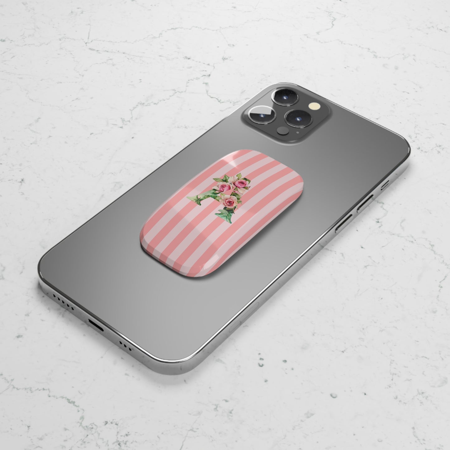 Striped Pink Phone Grip — Click-On Phone Stand & Holder