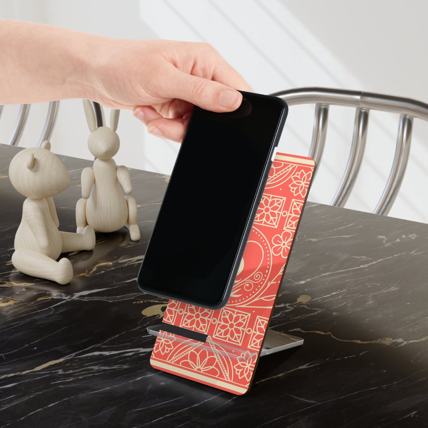 Phone Stand — Coral Heart Monogram Mobile Display Stand