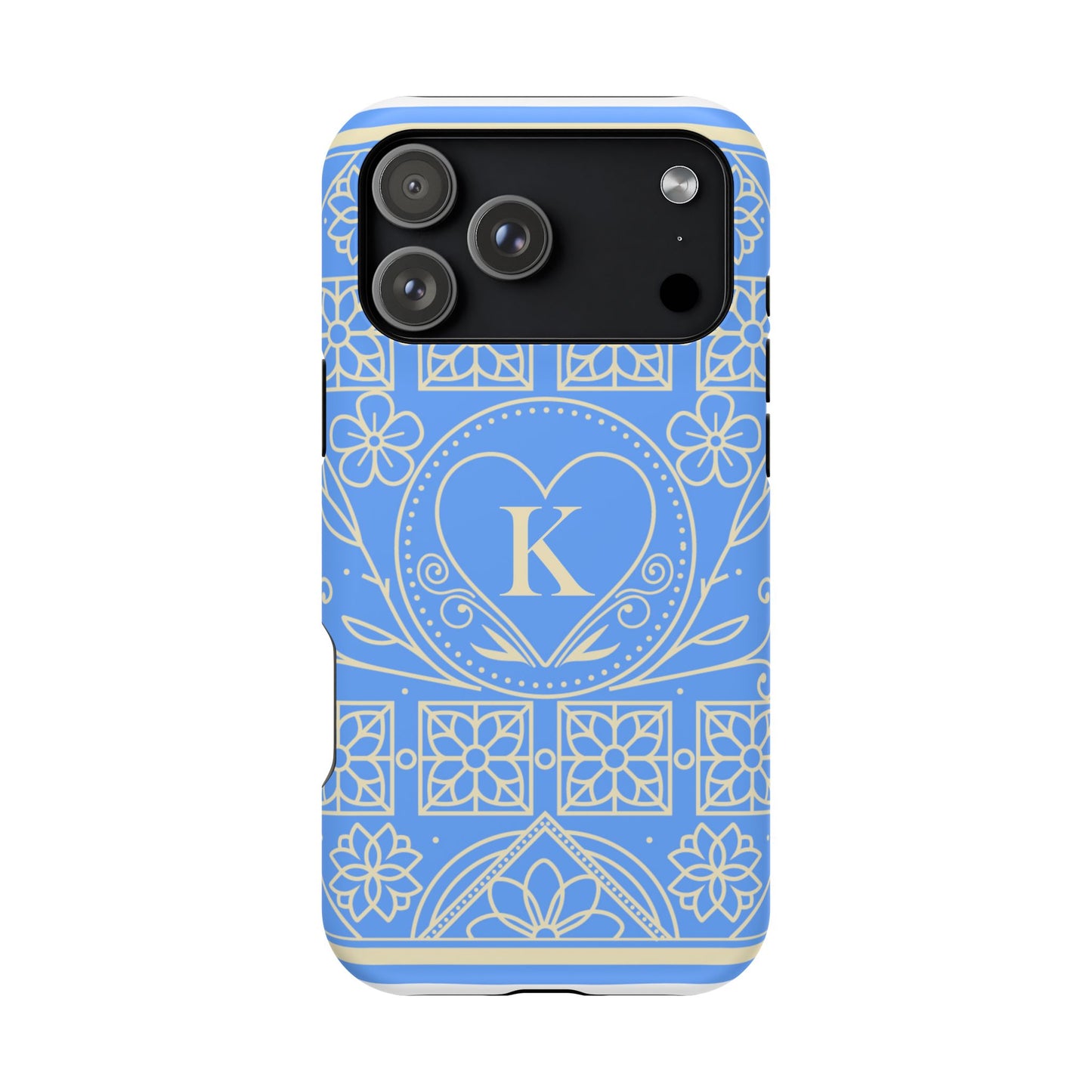 Monogram "K" Blue Floral Magnetic Phone Case — Impact-Resistant