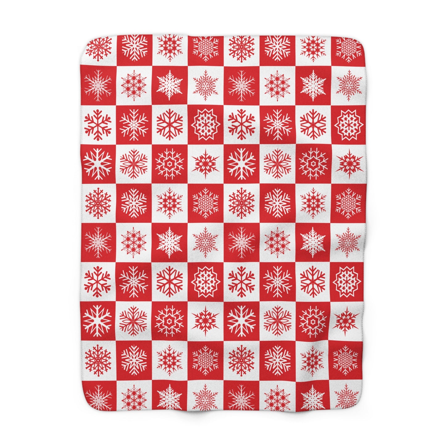Red Snowflake Checkered Sherpa Blanket — Cozy Holiday Fleece Throw