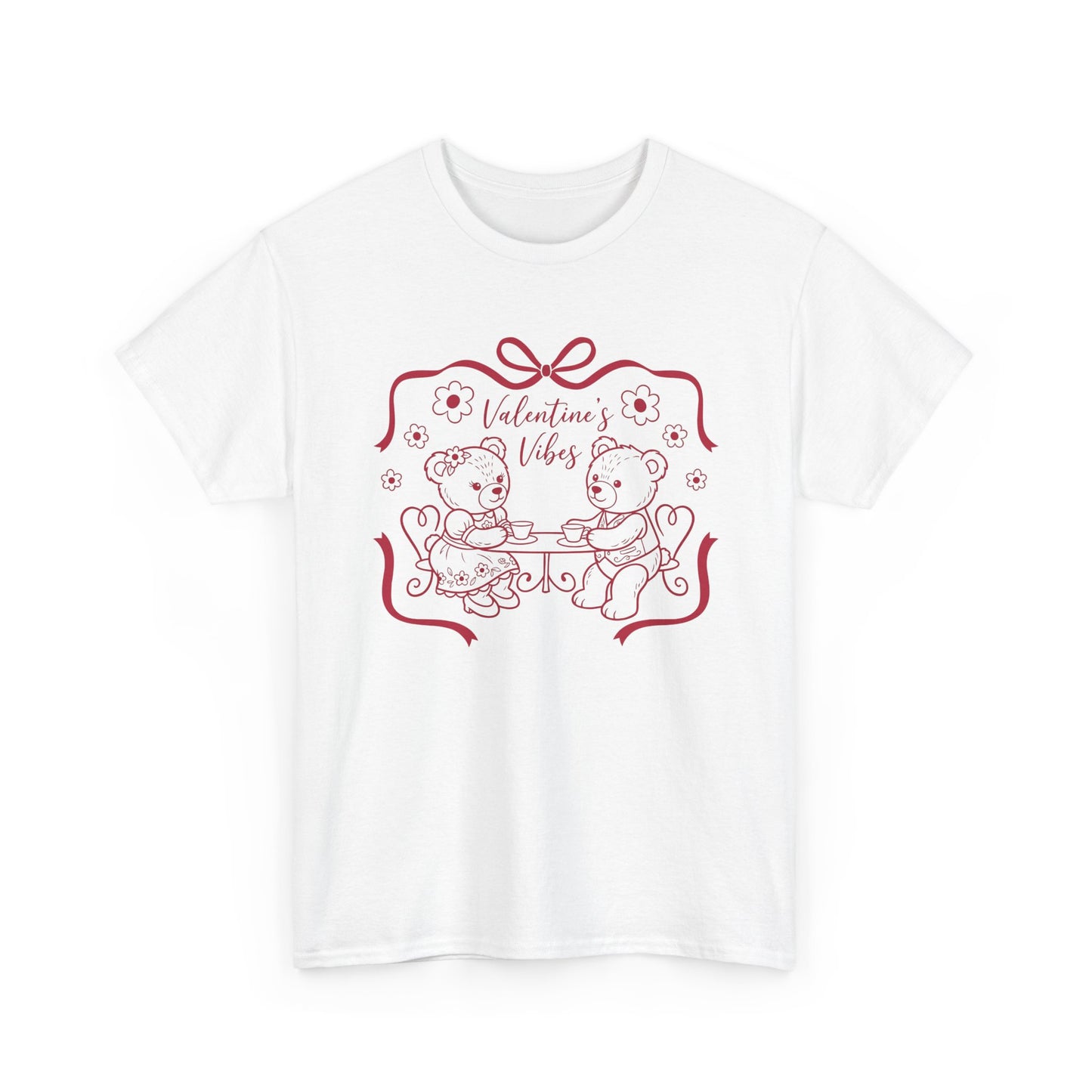 Valentine's Day Bear Couples Tee – 'Valentine's Vibes' Cute Heart Design