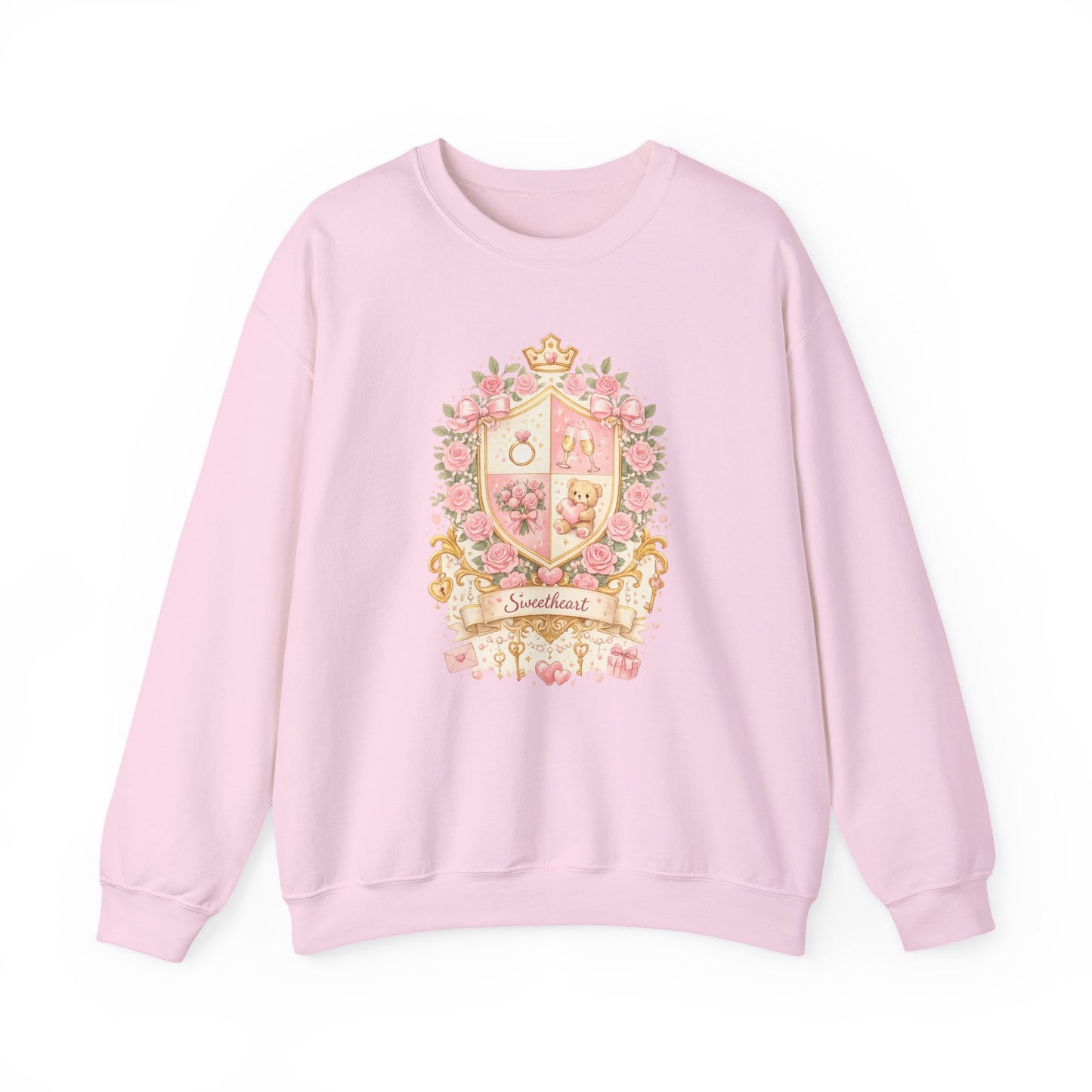Floral Coat of Arms Crewneck Sweatshirt — 'Sweetheart' Pink Vintage Crest
