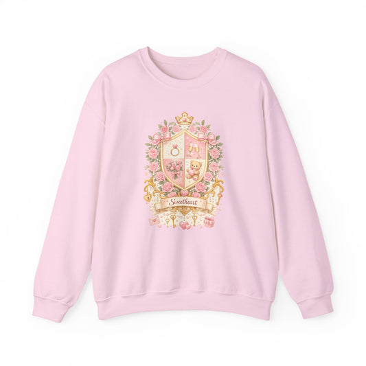 Floral Coat of Arms Crewneck Sweatshirt — 'Sweetheart' Pink Vintage Crest
