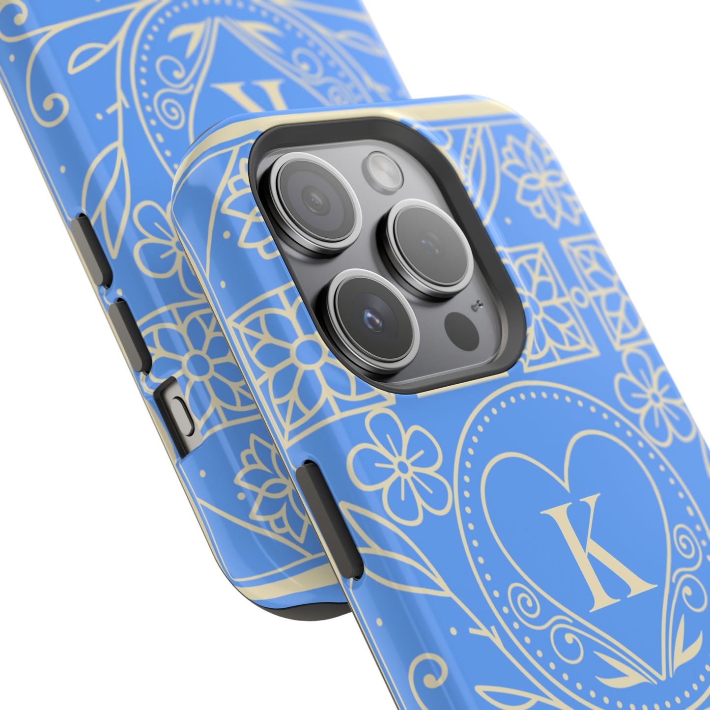 Monogram "K" Blue Floral Magnetic Phone Case — Impact-Resistant
