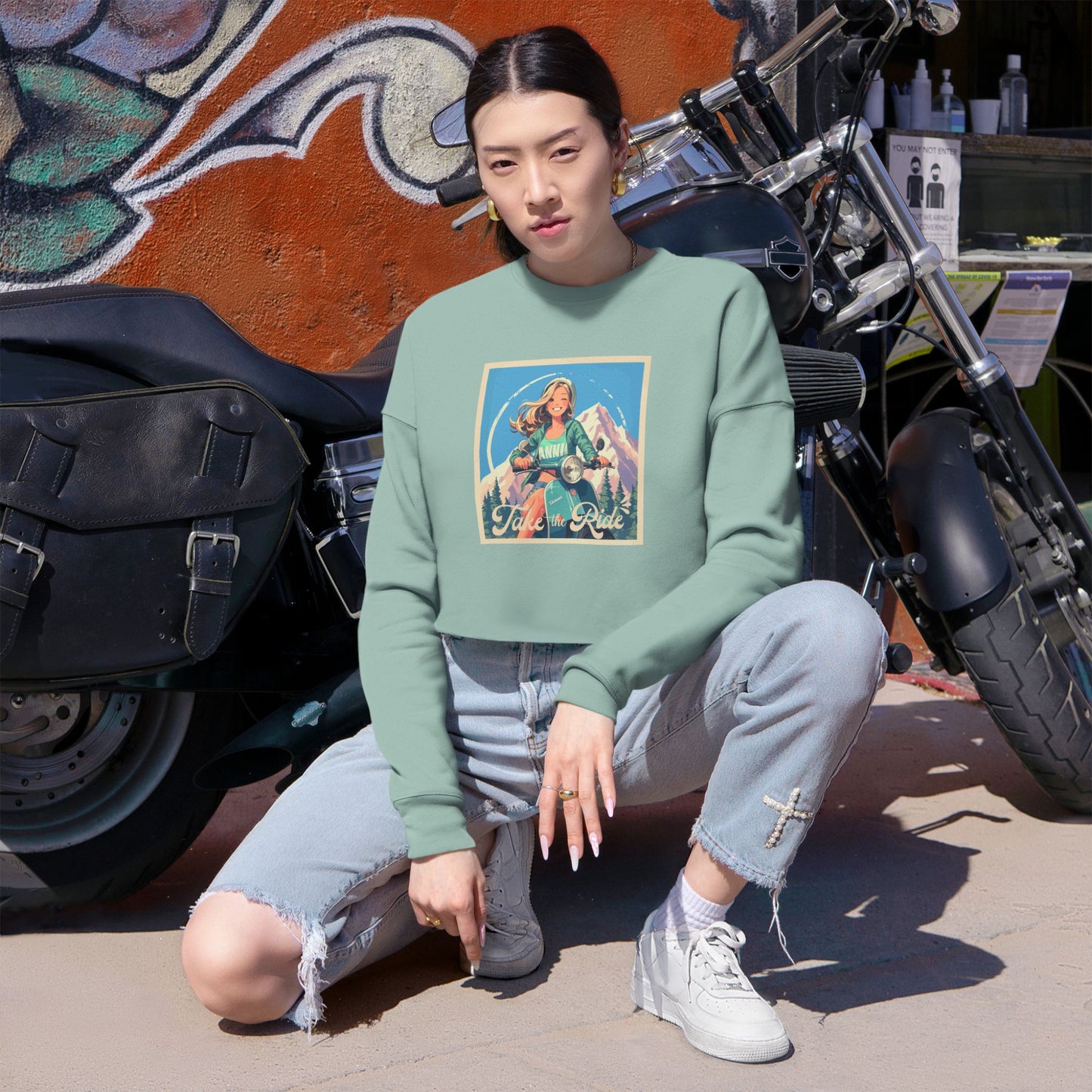 Retro motorbike  Cropped Sweatshirt