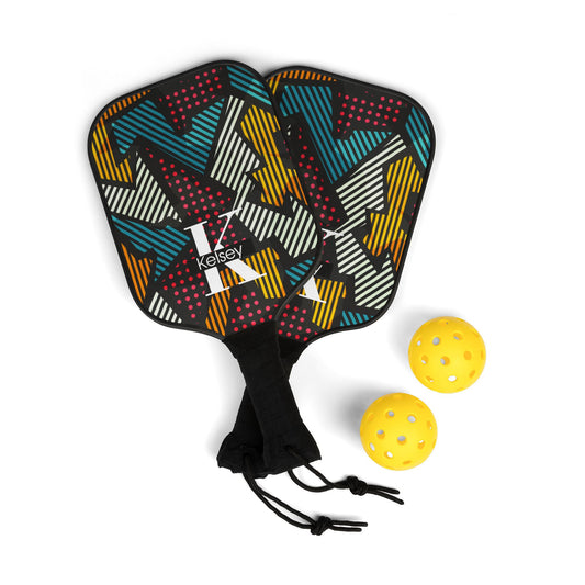 Personalized Geometric Pickleball Paddle Set — Custom Name Pickleball Kit