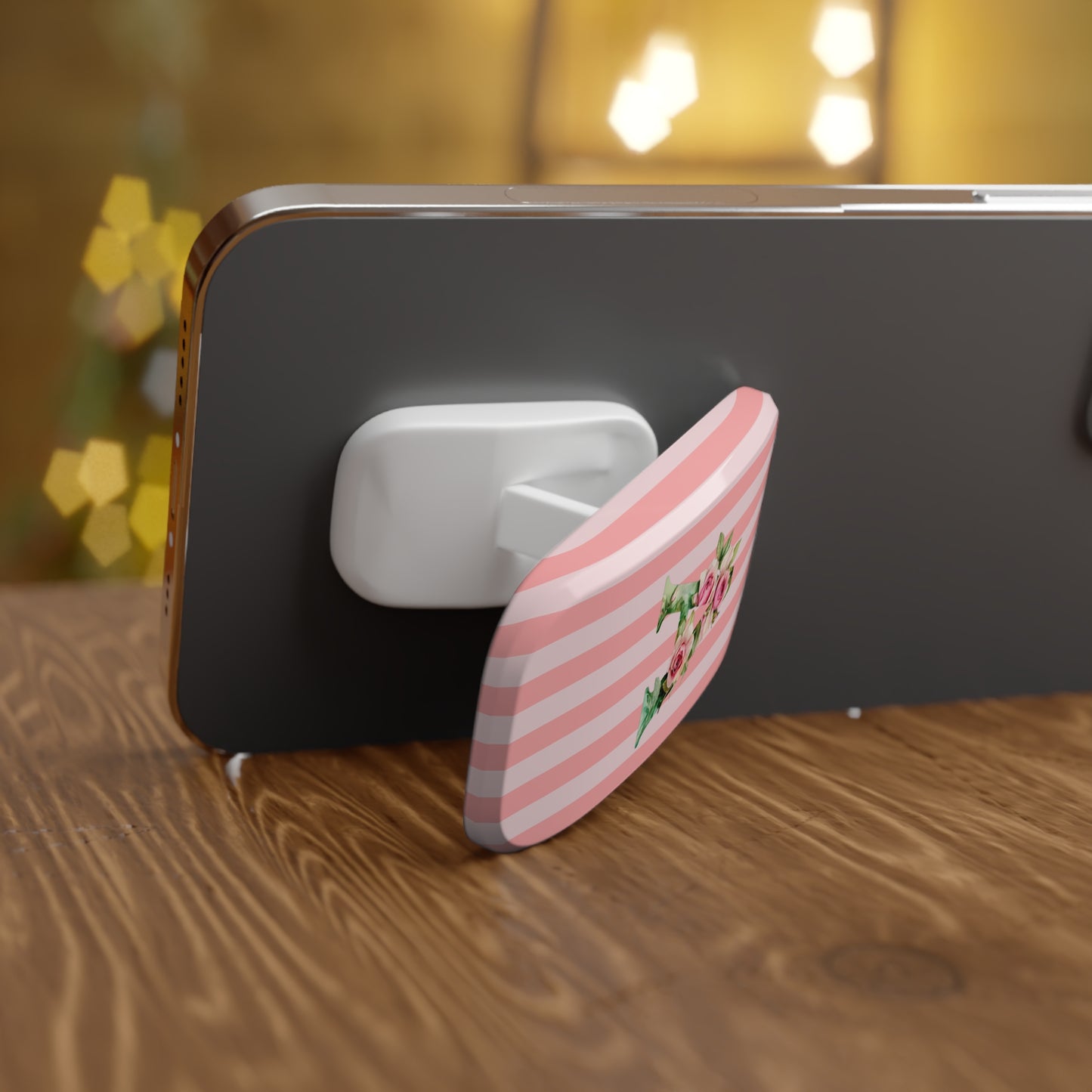 Striped Pink Phone Grip — Click-On Phone Stand & Holder