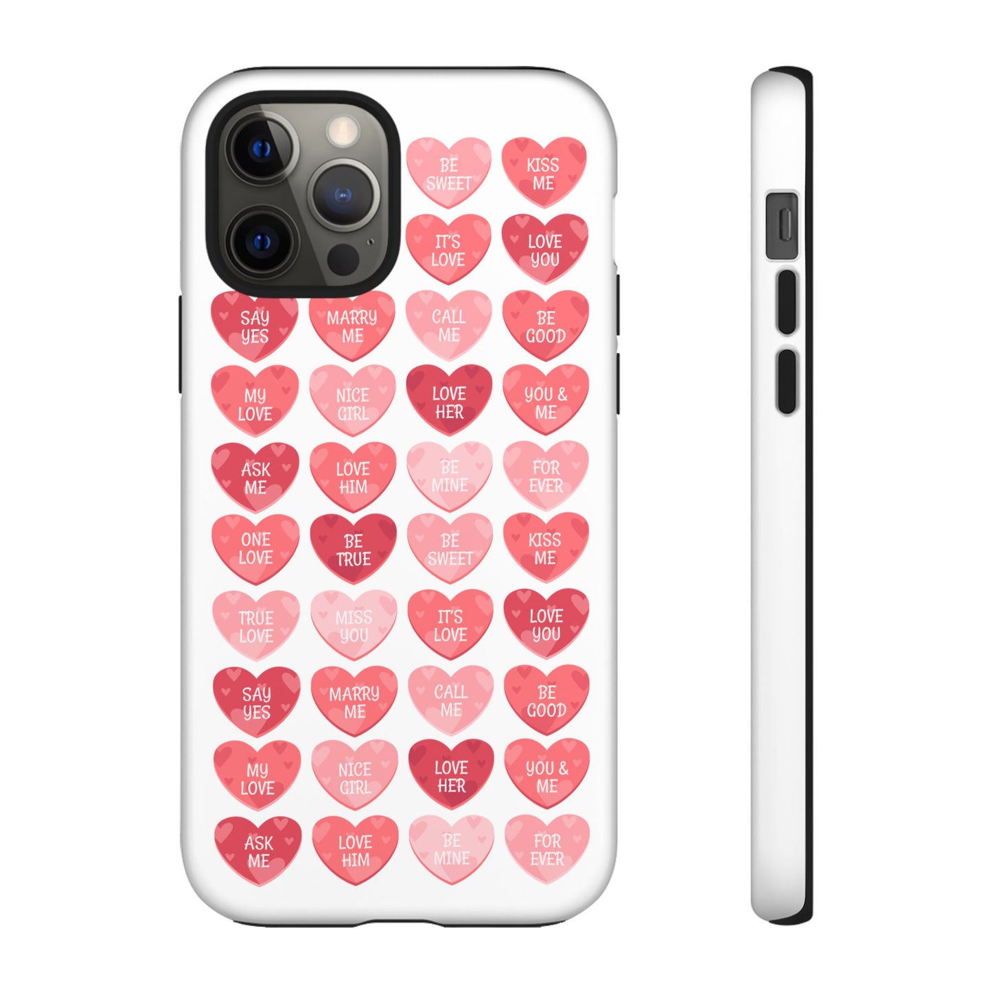 Phone Case — Pink Conversation Heart Pattern, Valentine’s Day Love Messages