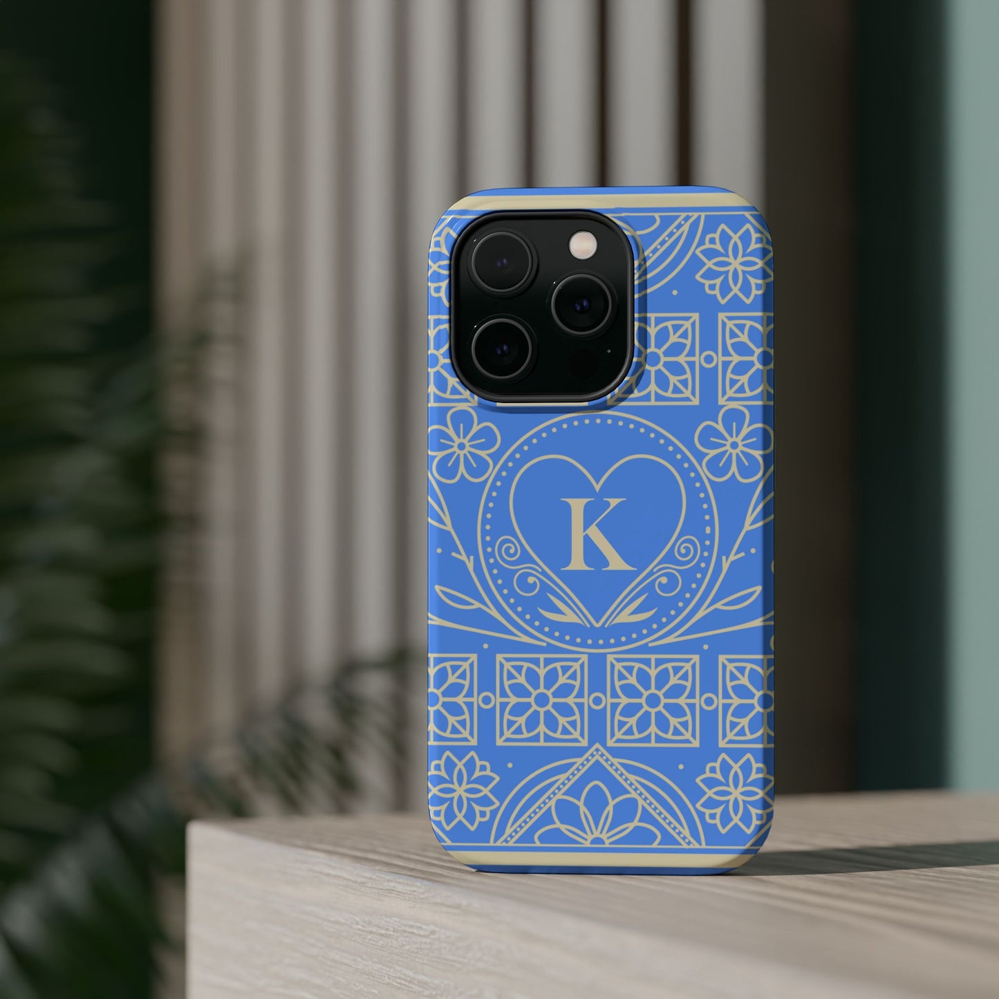 Monogram "K" Blue Floral Magnetic Phone Case — Impact-Resistant