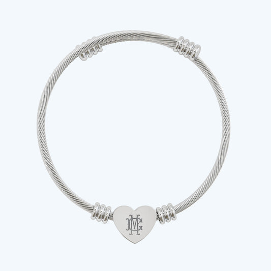 Engravable Heart Cuff Bracelet — Personalized Sterling Cable Bangle, Custom Initials Gift