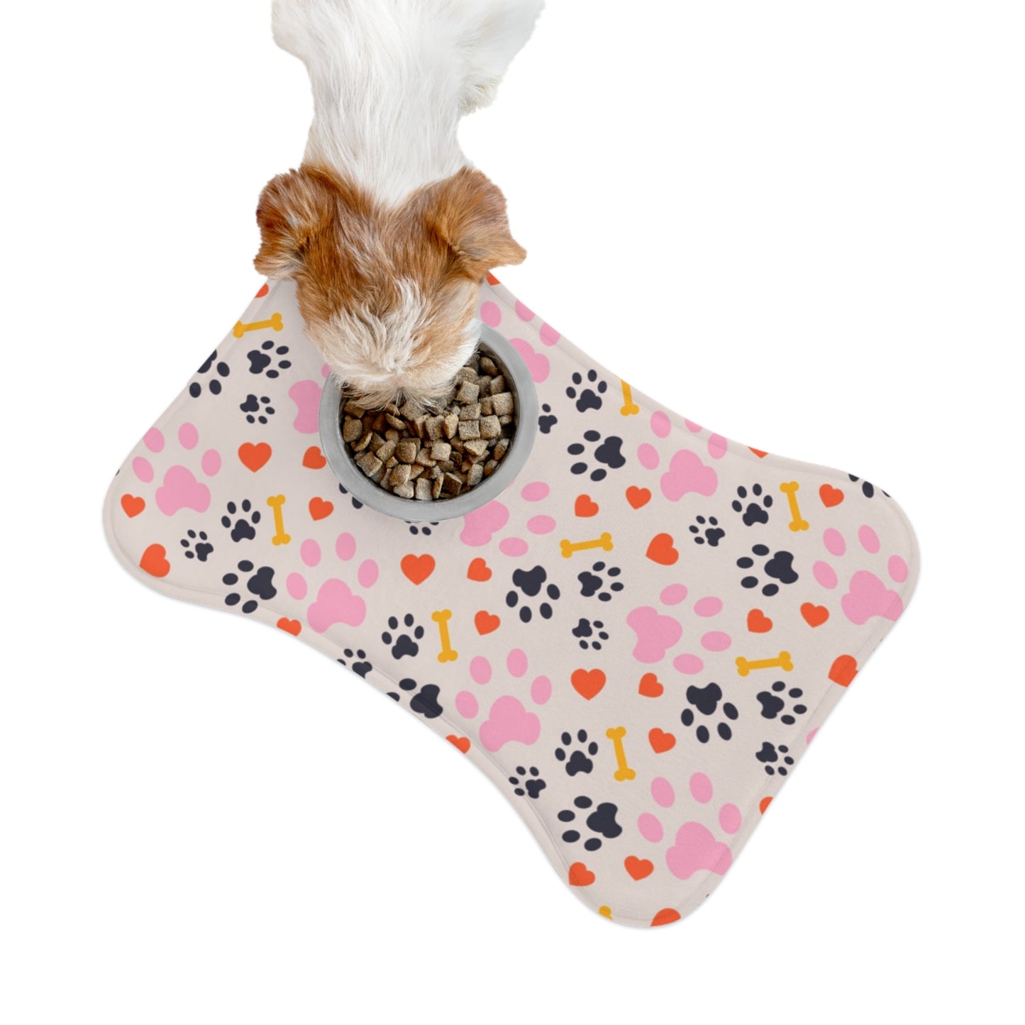 Colorful Pet Feeding Mat with Paw Prints and Bones