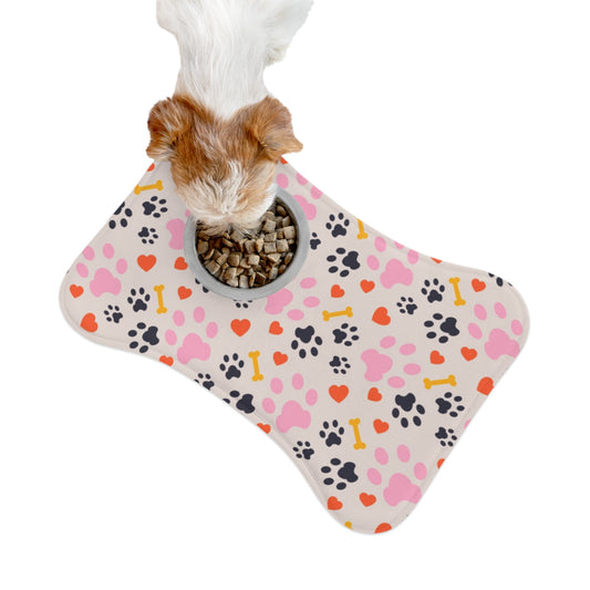 Colorful Pet Feeding Mat with Paw Prints and Bones