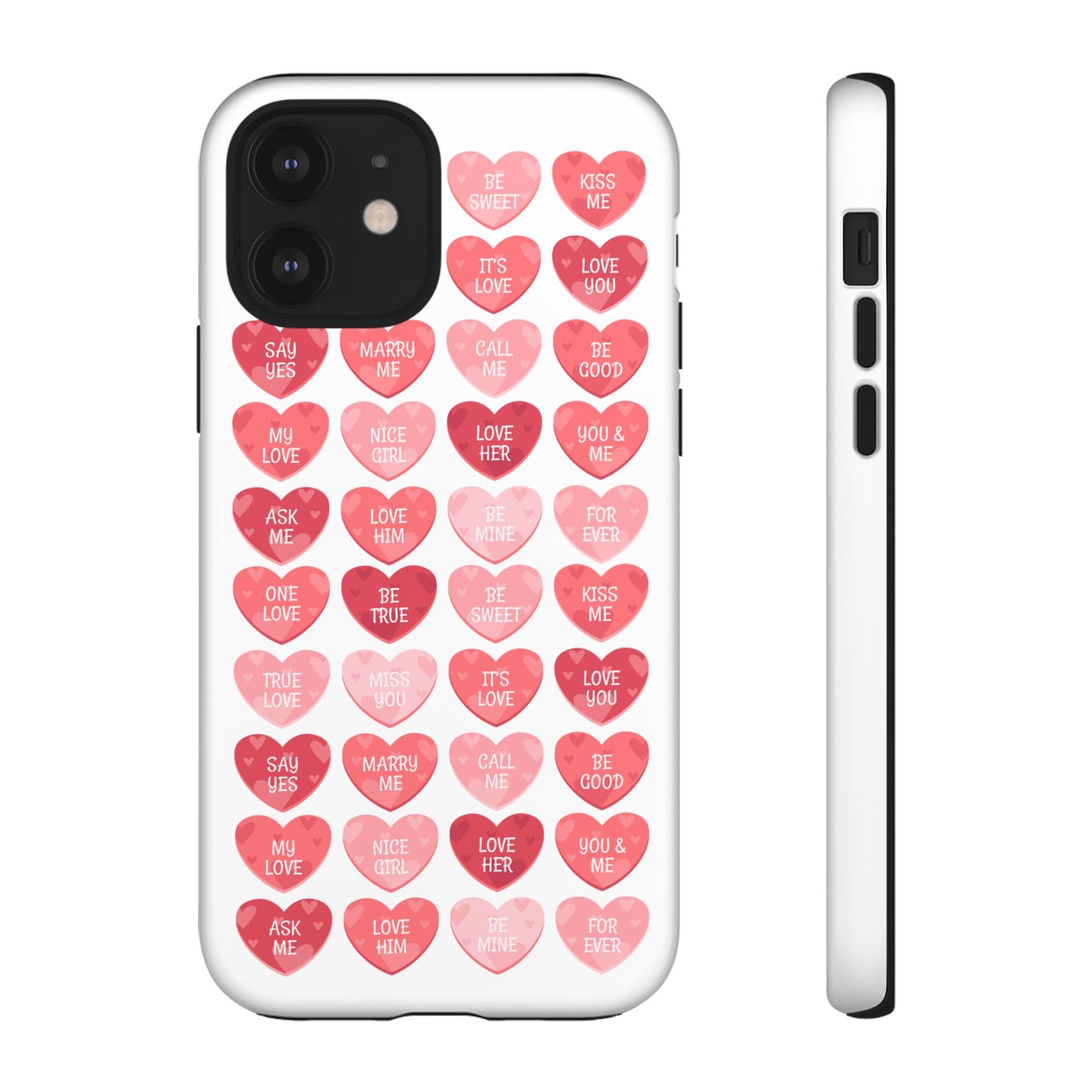 Phone Case — Pink Conversation Heart Pattern, Valentine’s Day Love Messages