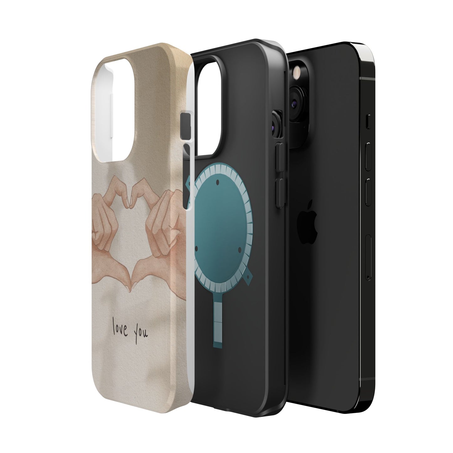 Phone Case — Hands Forming Heart with “love you” Romantic Protective Cover