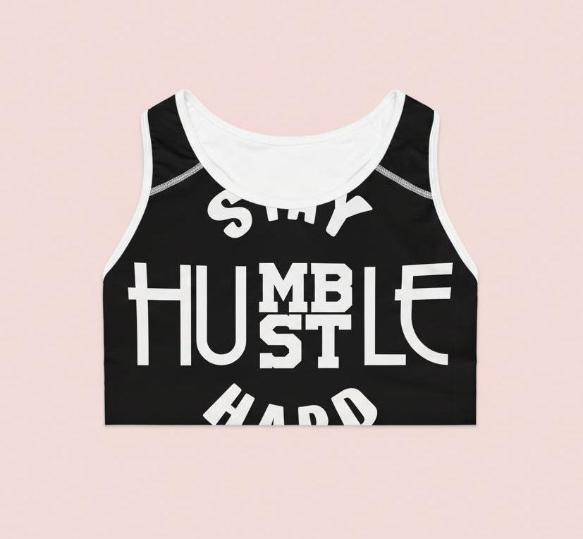 Hustle Hard Sports Bra — Motivational Black Racerback Activewear