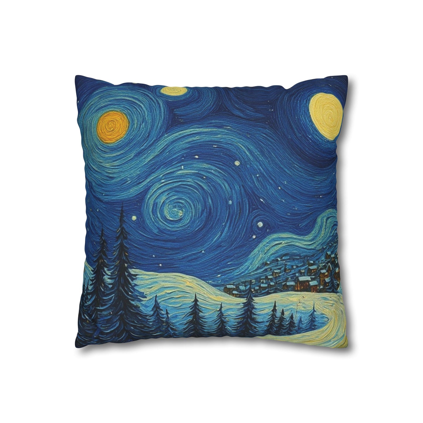 Starry Night Winter Pillowcase — Square Canvas Decorative Throw Pillow Cover