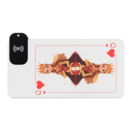 LED Wireless Charging Mouse Pad — Queen of Hearts Gaming Desk Mat