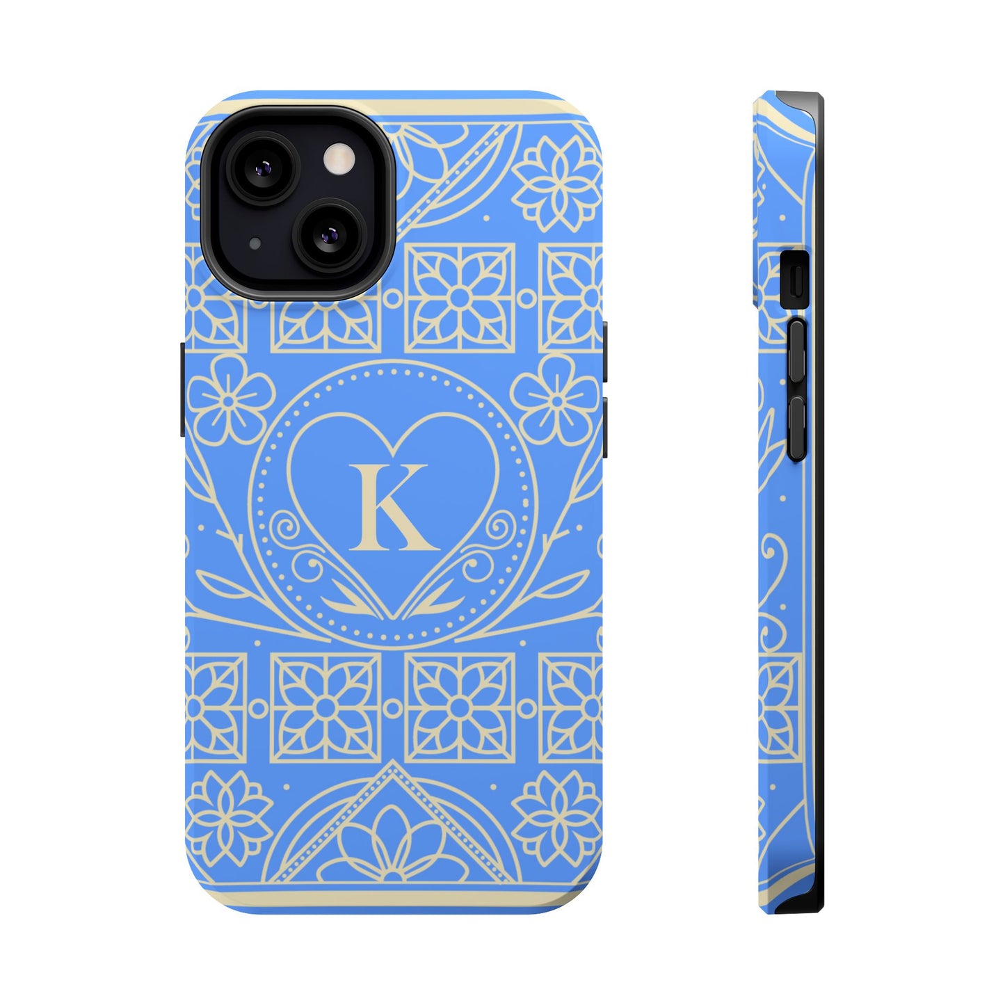 Monogram "K" Blue Floral Magnetic Phone Case — Impact-Resistant