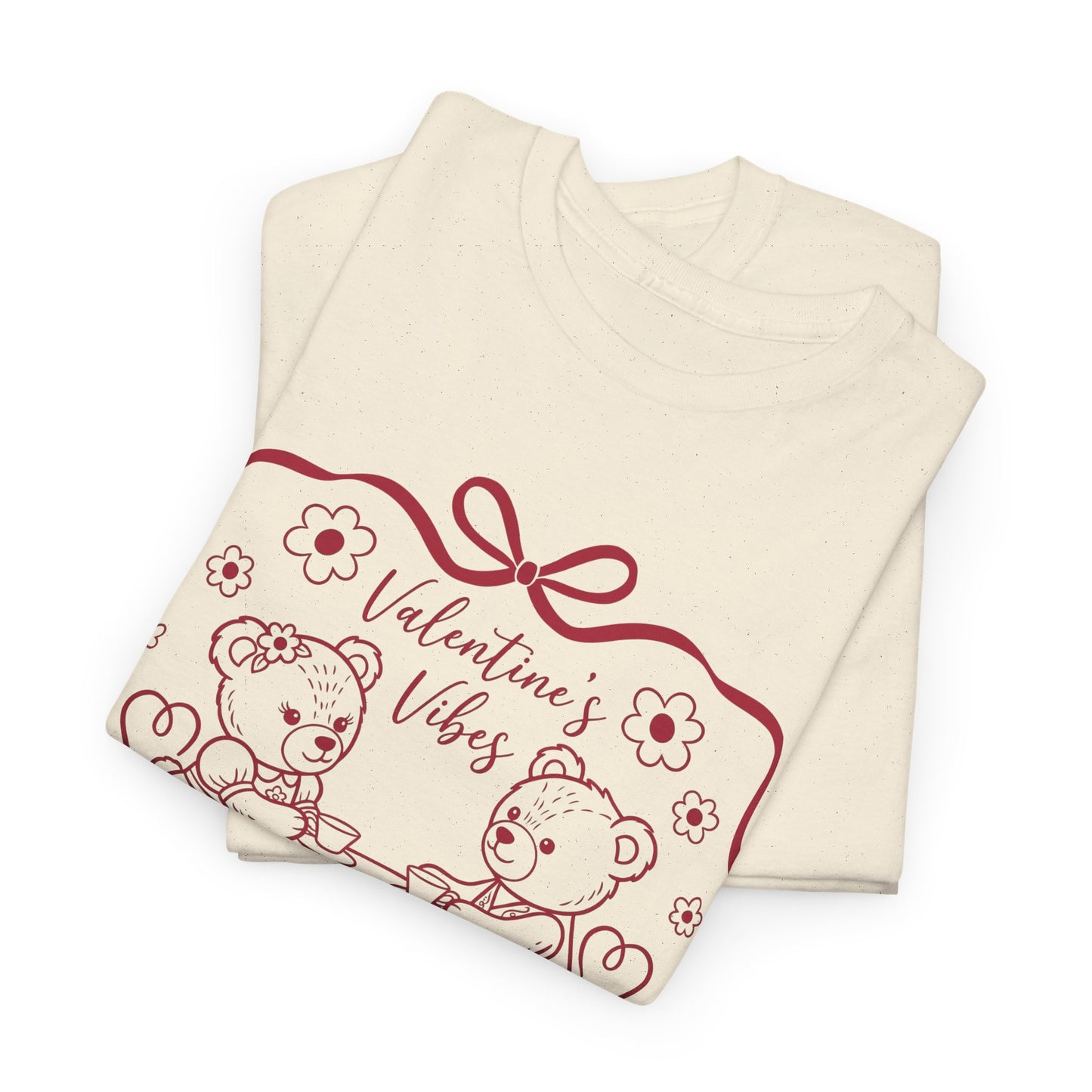 Valentine's Day Bear Couples Tee – 'Valentine's Vibes' Cute Heart Design