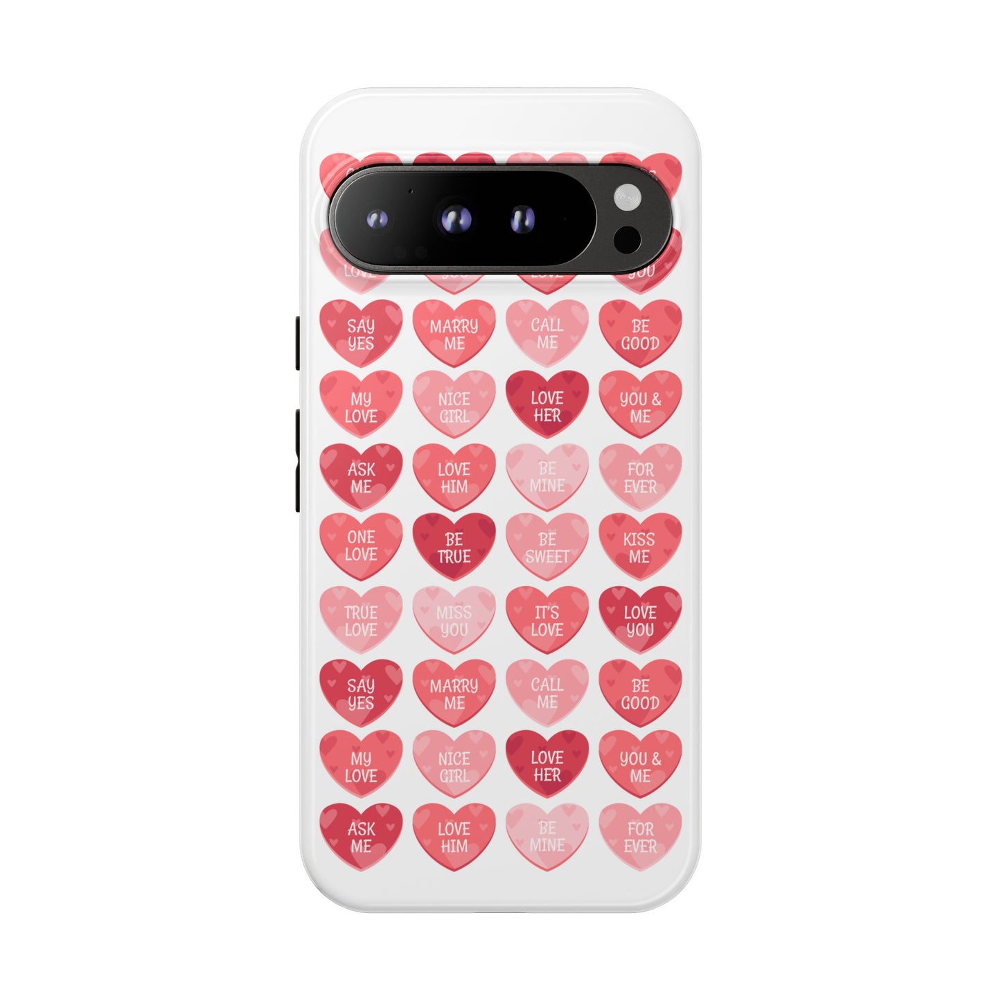 Phone Case — Pink Conversation Heart Pattern, Valentine’s Day Love Messages