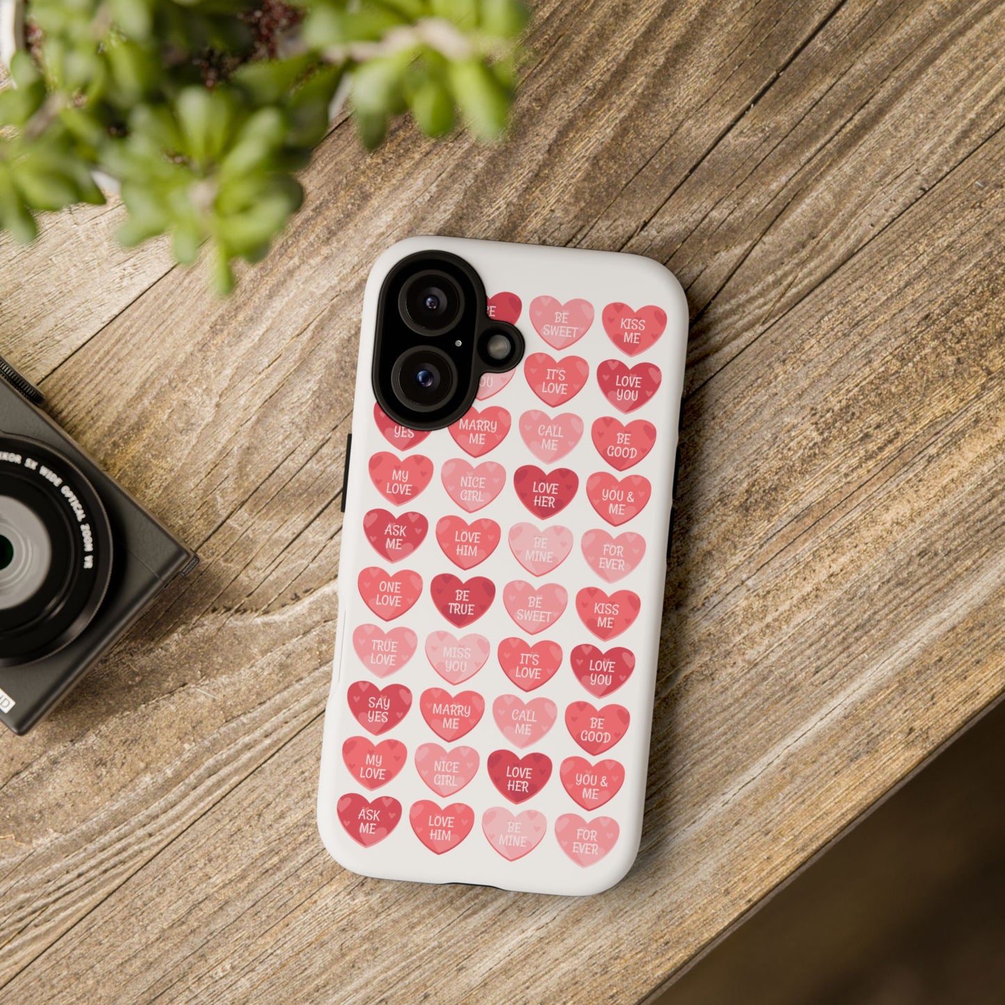 Phone Case — Pink Conversation Heart Pattern, Valentine’s Day Love Messages