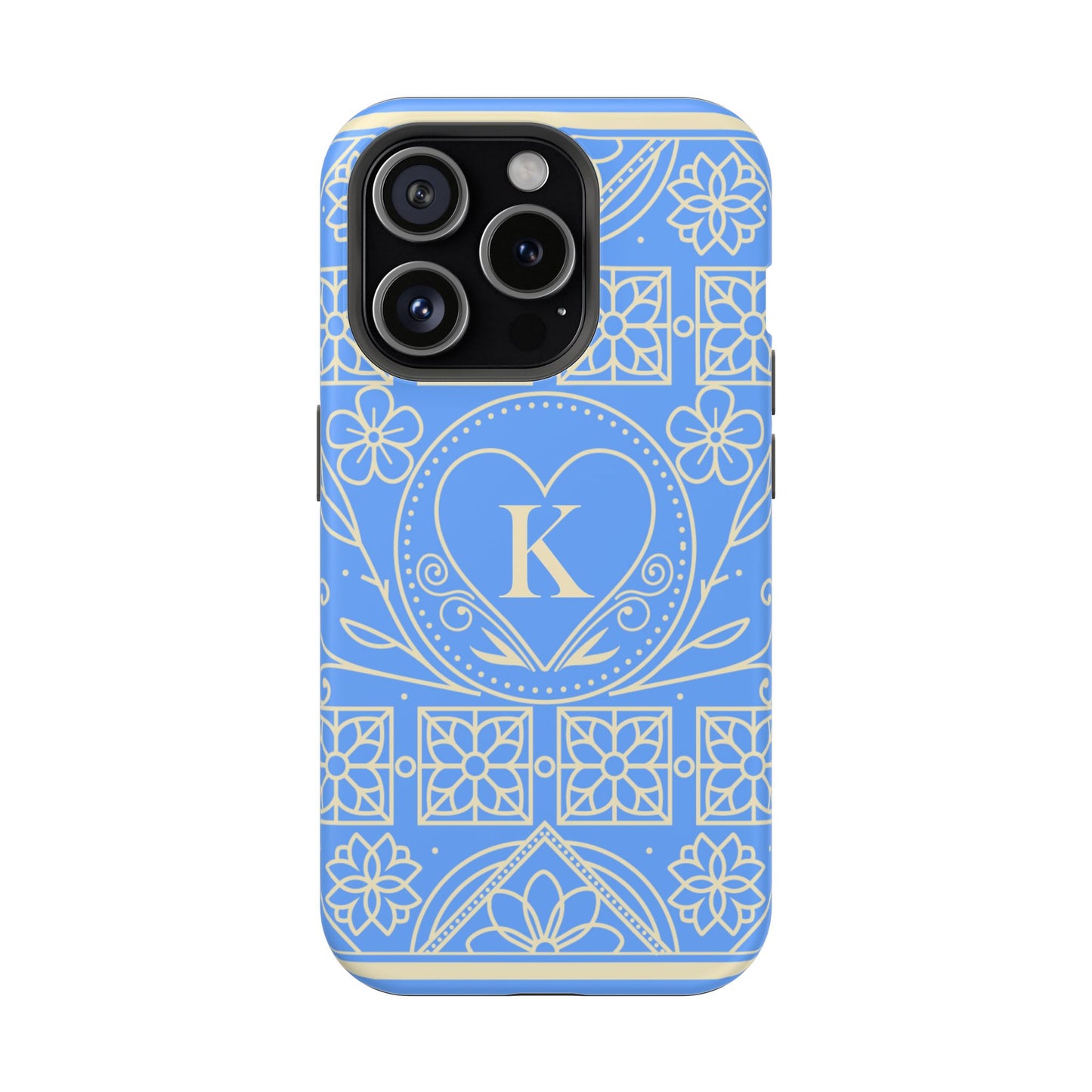 Monogram "K" Blue Floral Magnetic Phone Case — Impact-Resistant