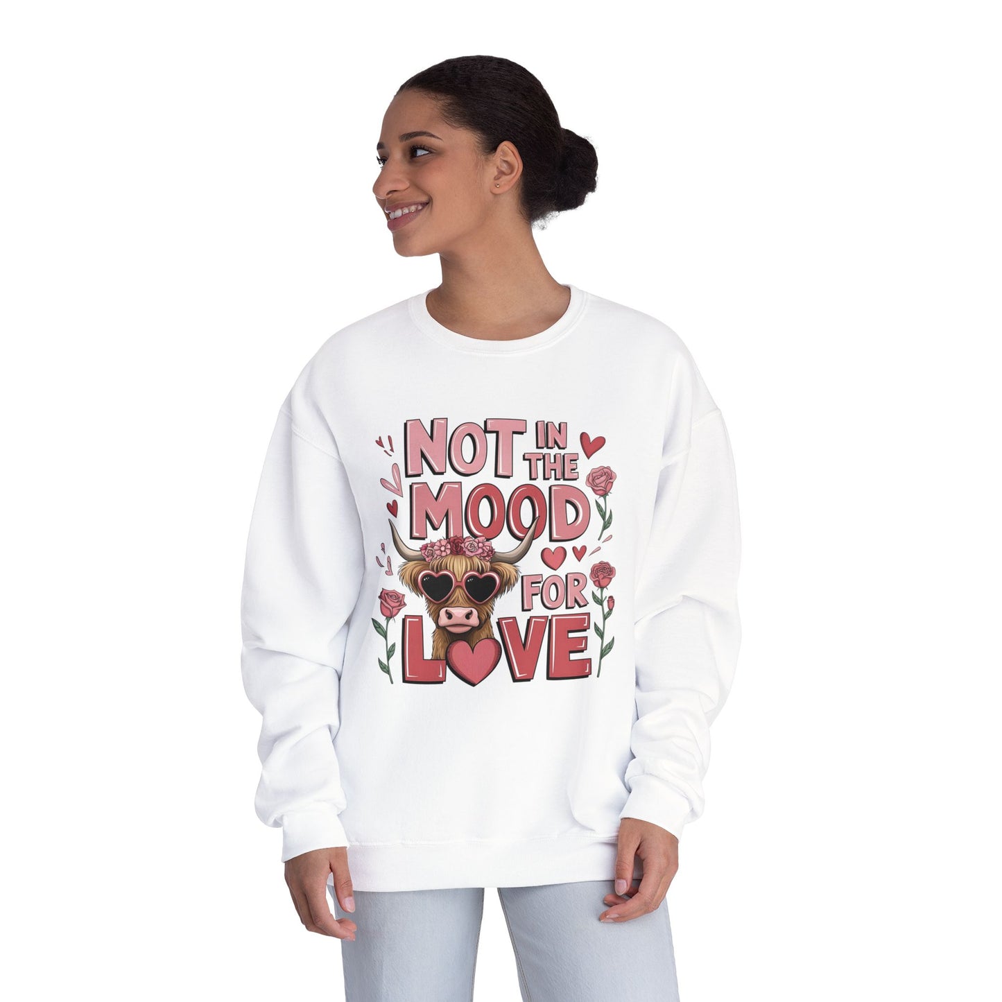 Not In The Mood For Love Crewneck Sweatshirt — Cute Grumpy Puppy Valentine Pullover