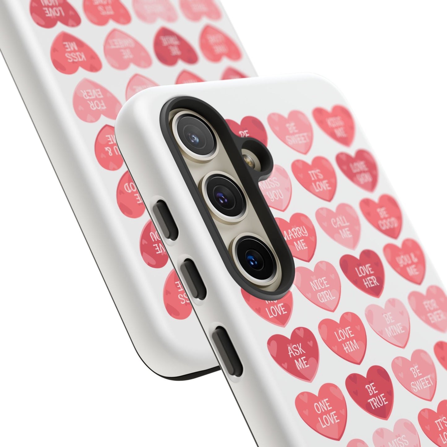 Phone Case — Pink Conversation Heart Pattern, Valentine’s Day Love Messages