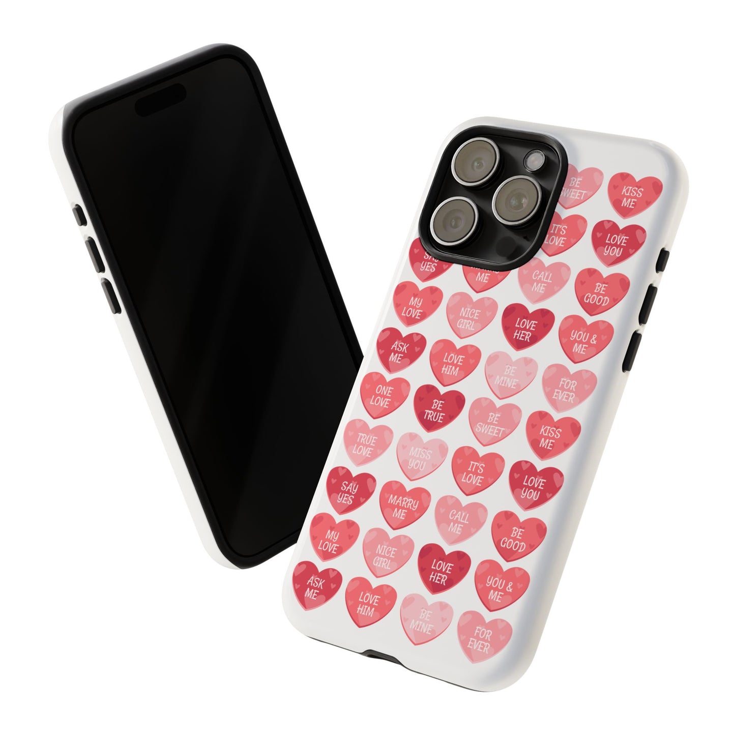Phone Case — Pink Conversation Heart Pattern, Valentine’s Day Love Messages