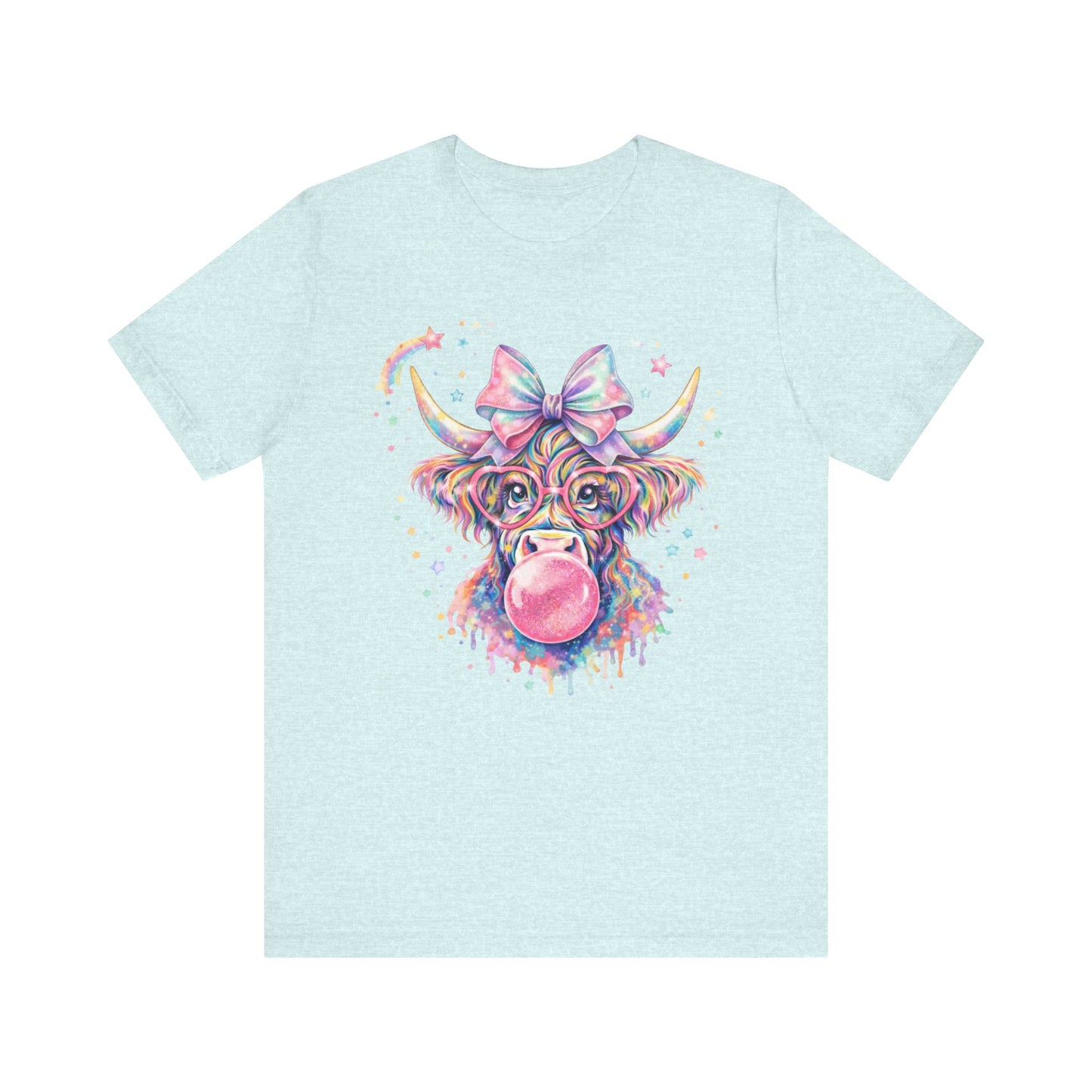 Cute Colorful Cow Tee – Bubblegum Cow with Bow Graphic T-Shirt