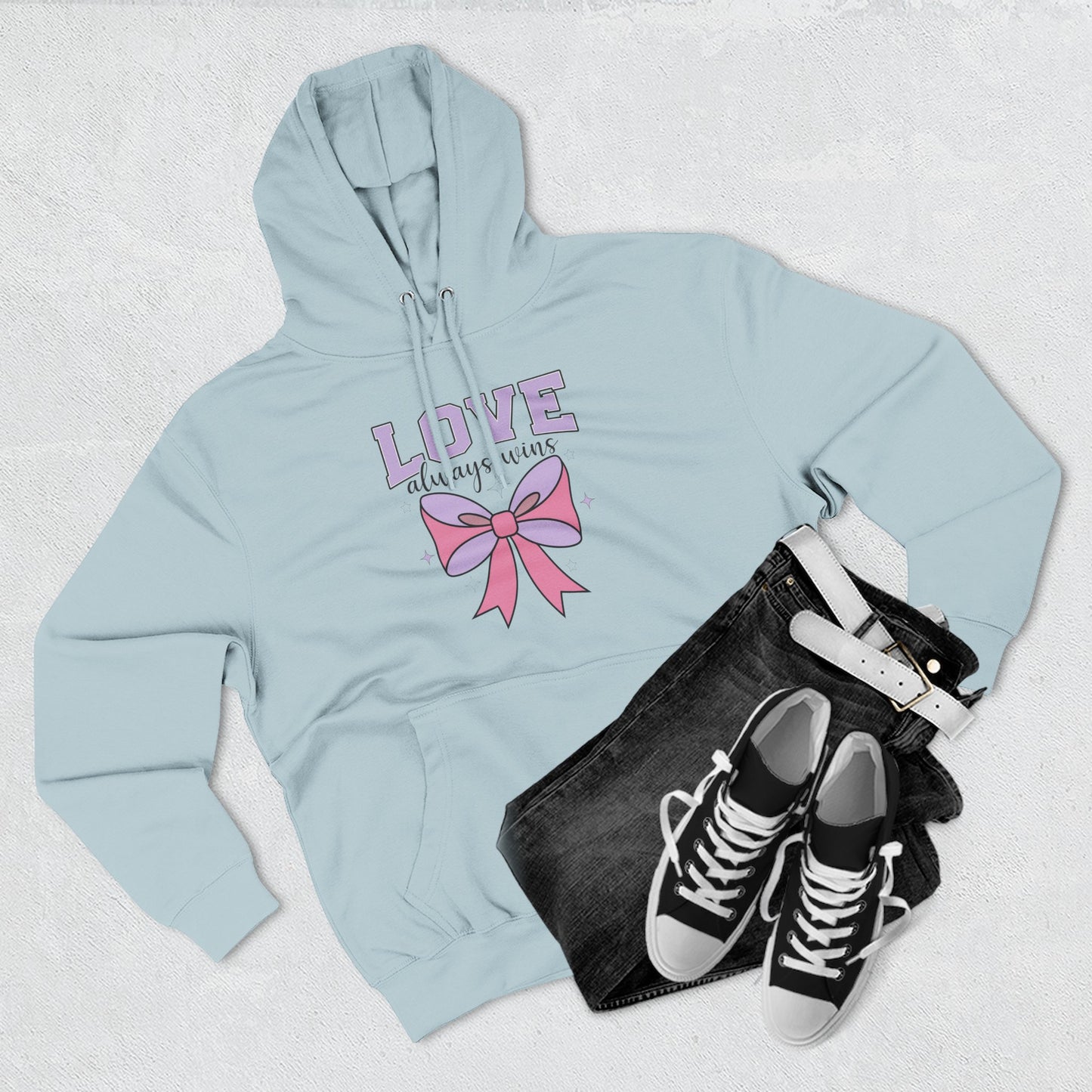 Love Always Wins Hoodie — Cute Pastel Bow Graphic Pullover