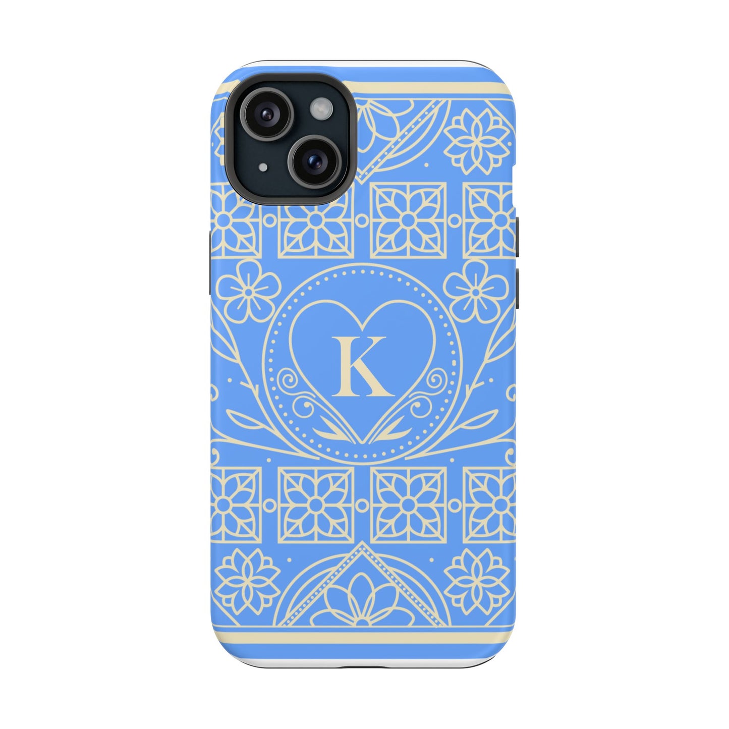 Monogram "K" Blue Floral Magnetic Phone Case — Impact-Resistant