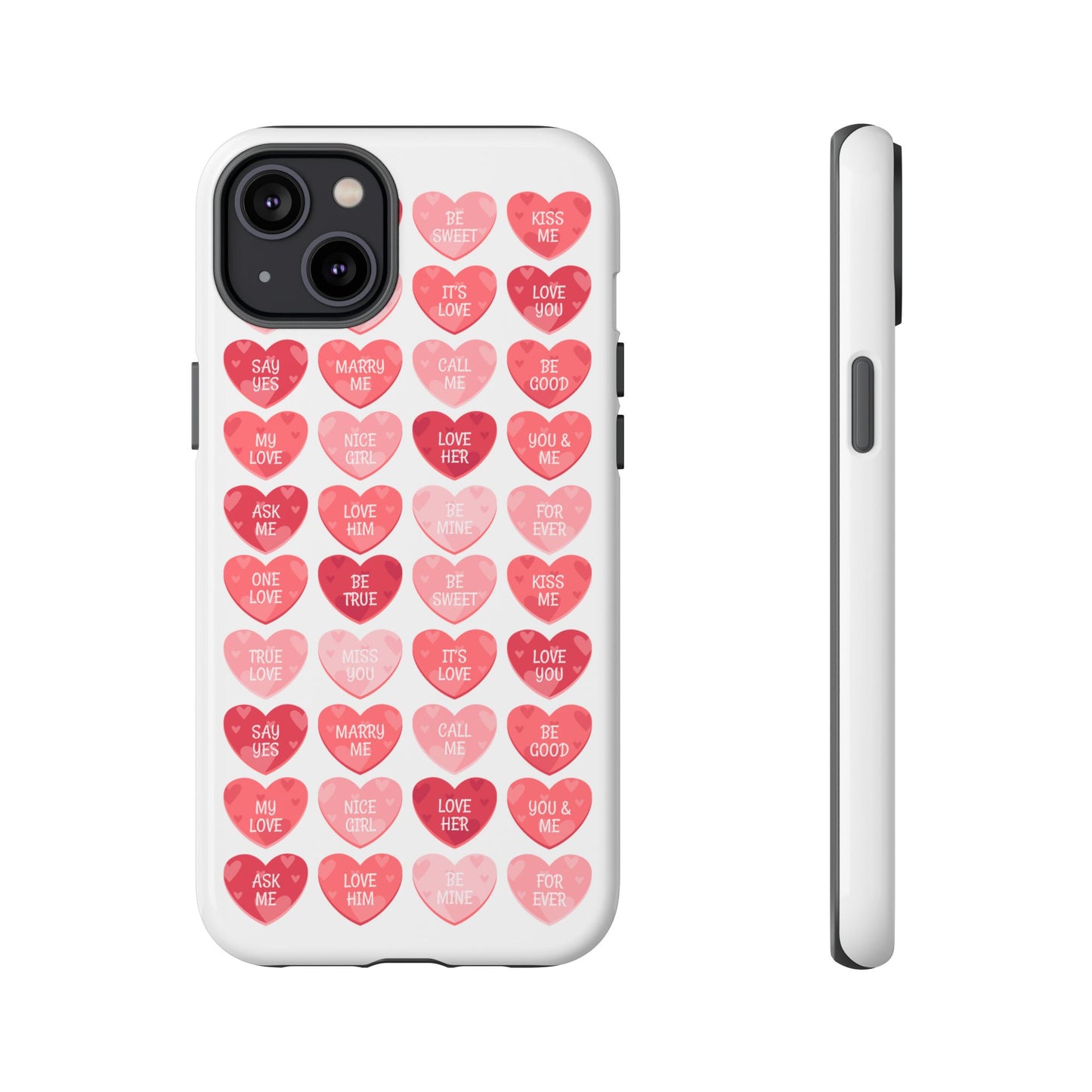 Phone Case — Pink Conversation Heart Pattern, Valentine’s Day Love Messages