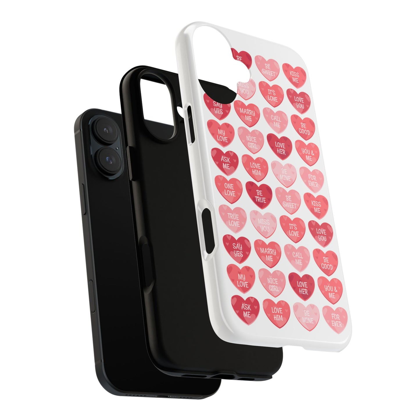 Phone Case — Pink Conversation Heart Pattern, Valentine’s Day Love Messages
