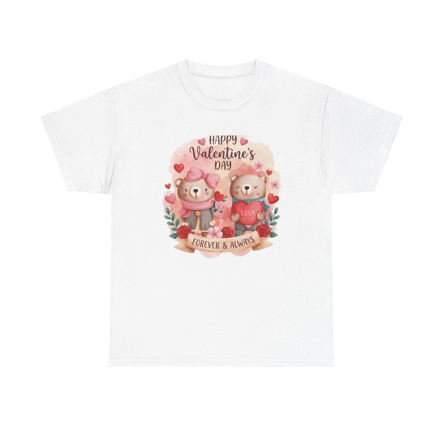 Valentine's Day Cute Teddy Couple T-Shirt — "Forever & Always" Cotton Tee
