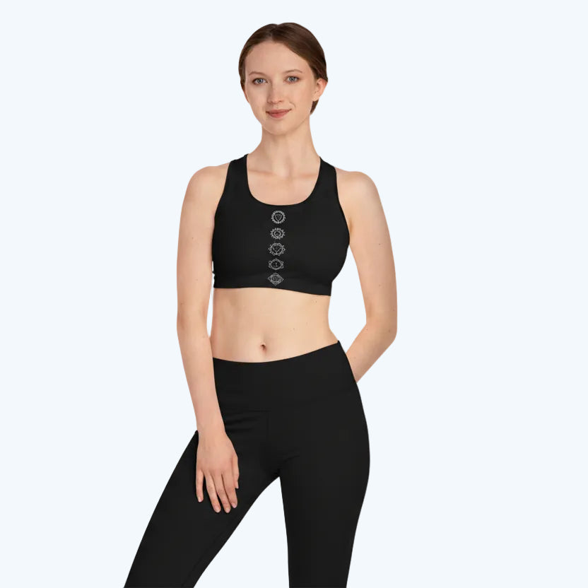 Chakra Line Sports Bra — Black Yoga Activewear