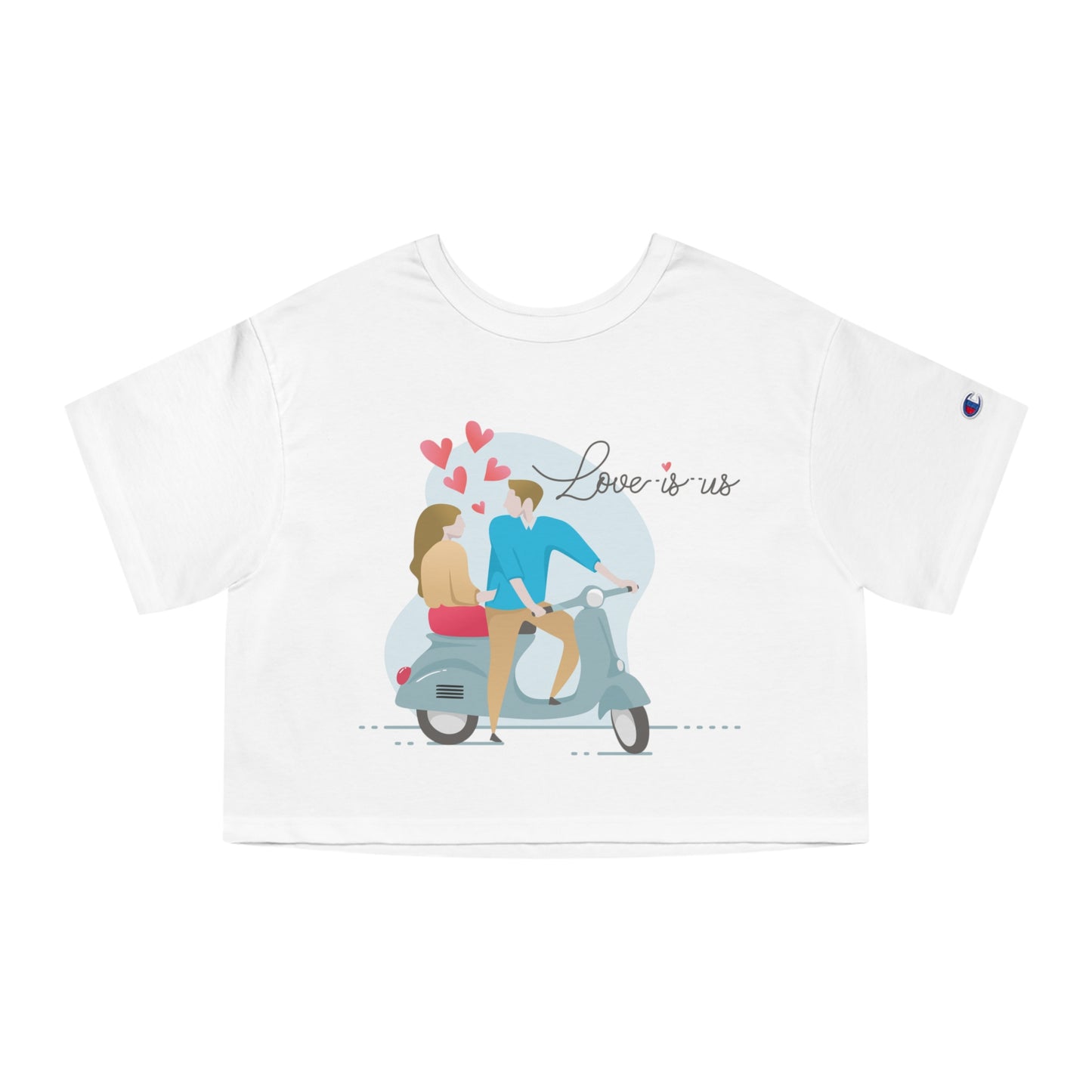 Romantic Scooter Couple Cropped T-Shirt — "Love is Us" Graphic