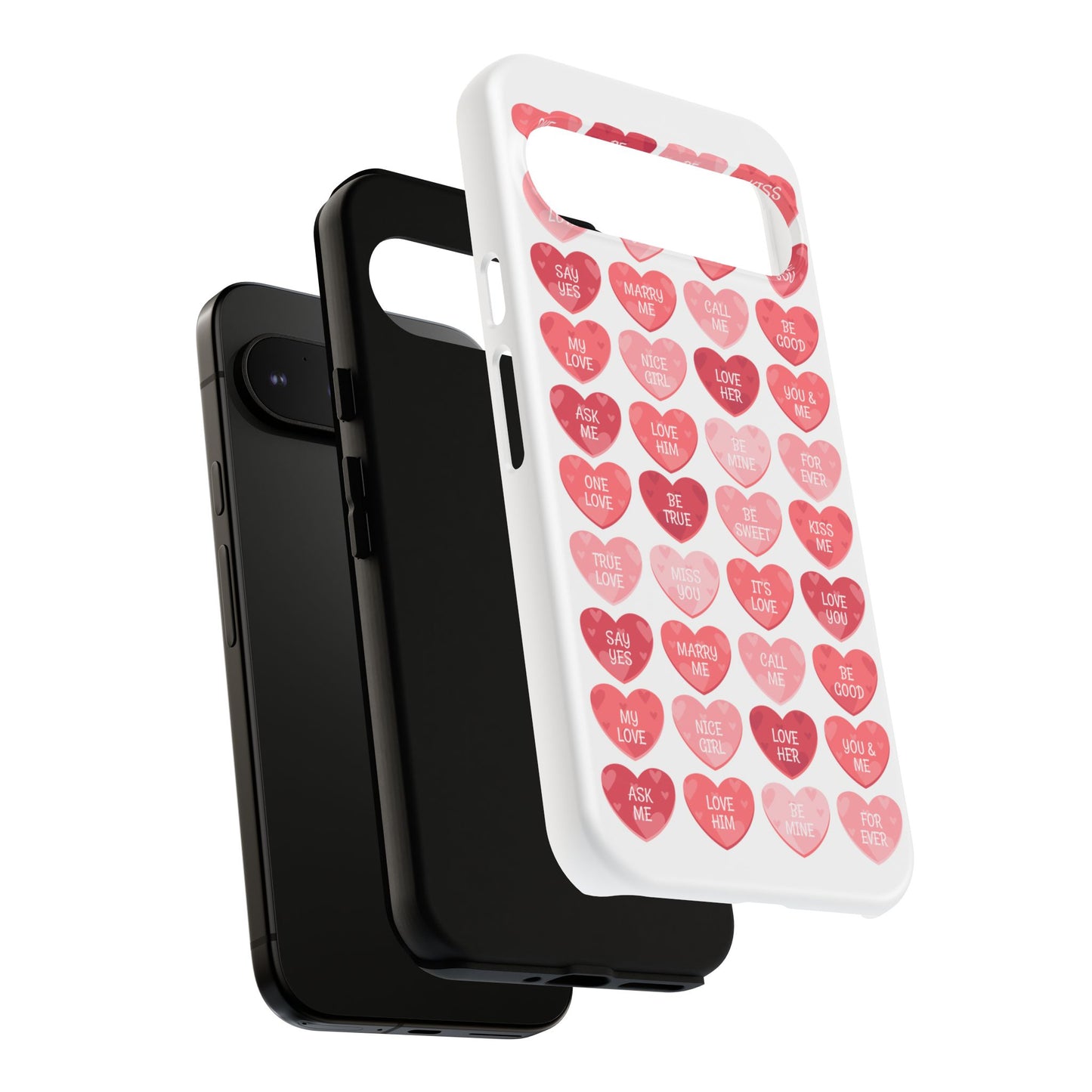 Phone Case — Pink Conversation Heart Pattern, Valentine’s Day Love Messages