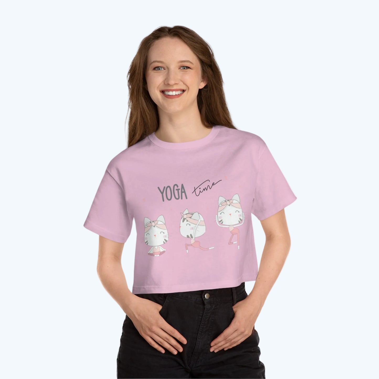 Yoga Time Cat Cropped T-Shirt — Cute Women's Yoga Tee