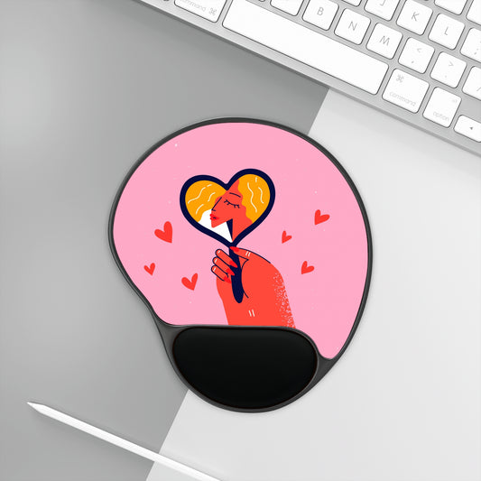 Heart Hand Mouse Pad with Wrist Rest — Cute Pink Valentine’s Desk Accessory