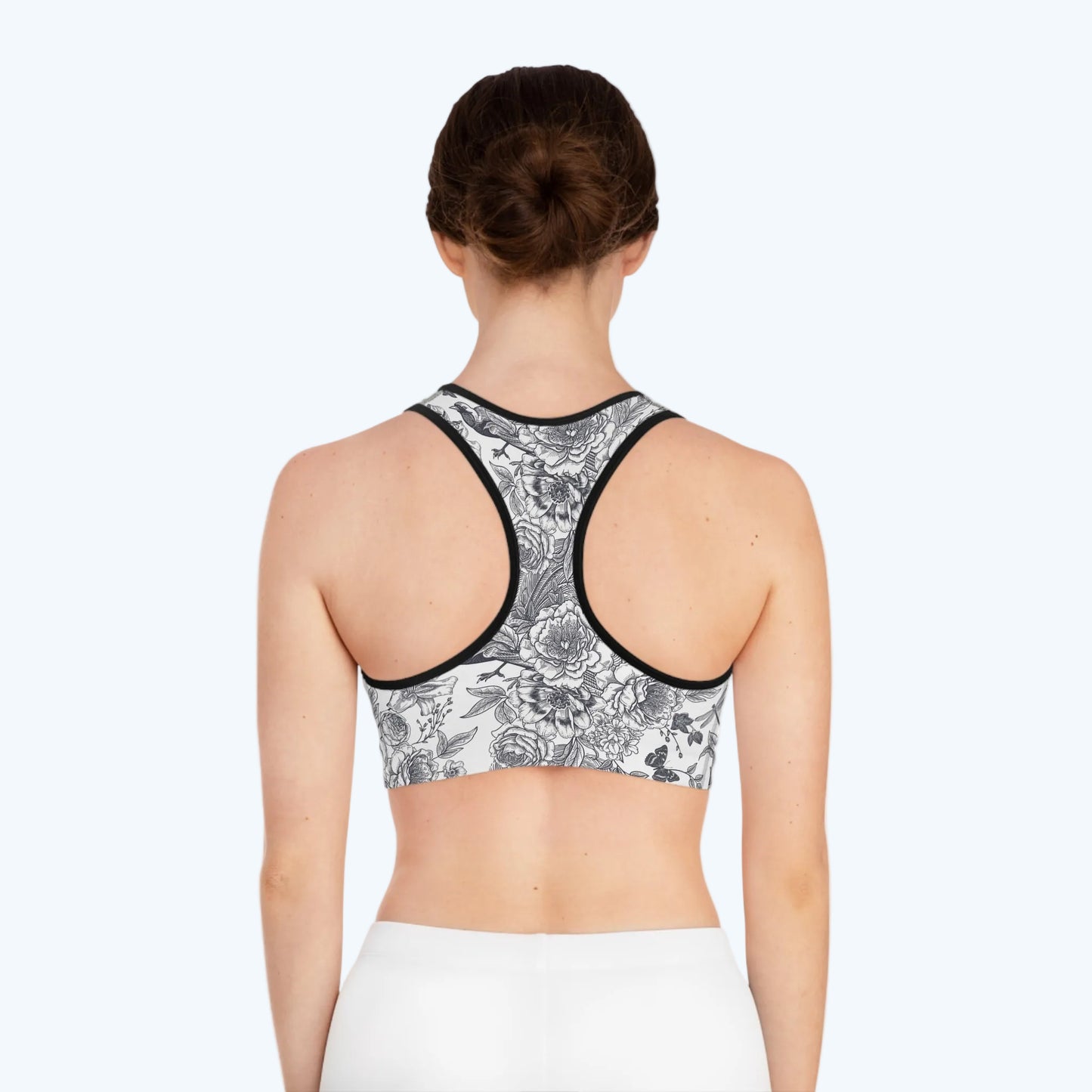 Floral Sketch Sports Bra — Monochrome Botanical Racerback