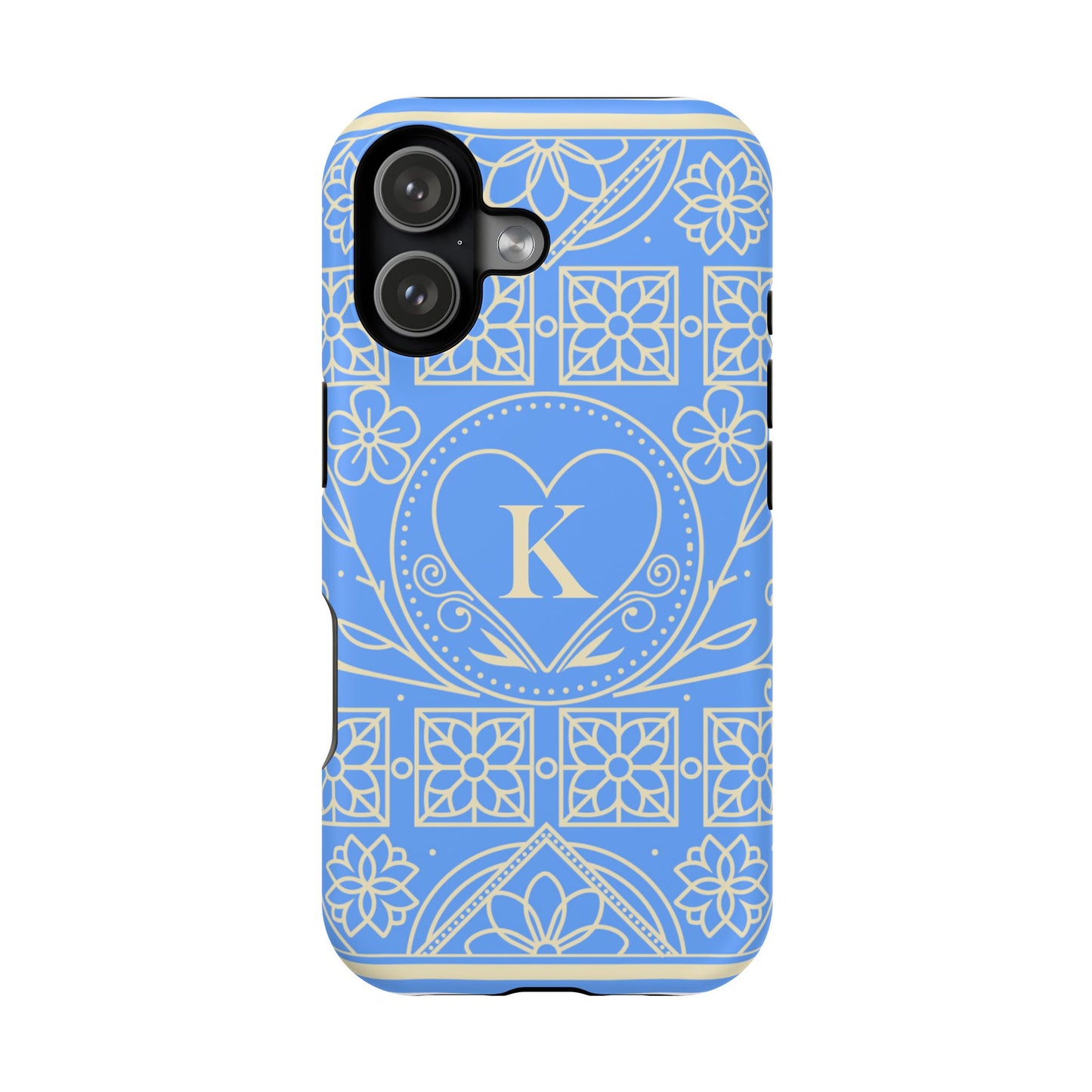 Monogram "K" Blue Floral Magnetic Phone Case — Impact-Resistant