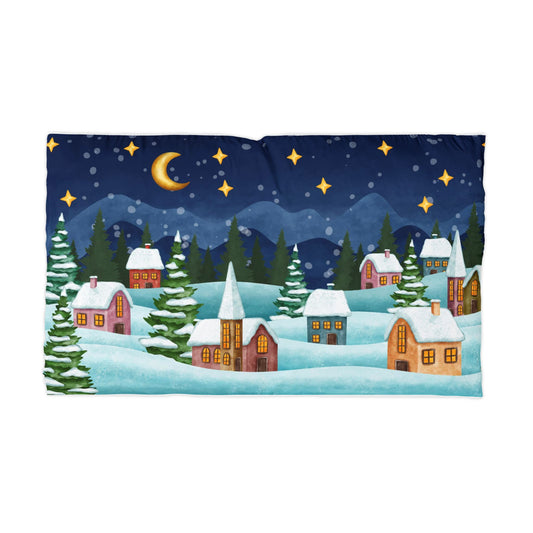 Winter Village Microfiber Pillowcase — Cozy Snowy Night Decorative Pillow Cover