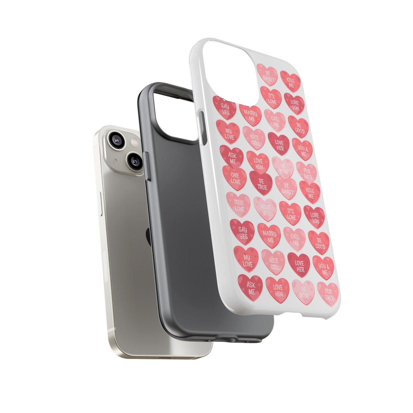 Phone Case — Pink Conversation Heart Pattern, Valentine’s Day Love Messages