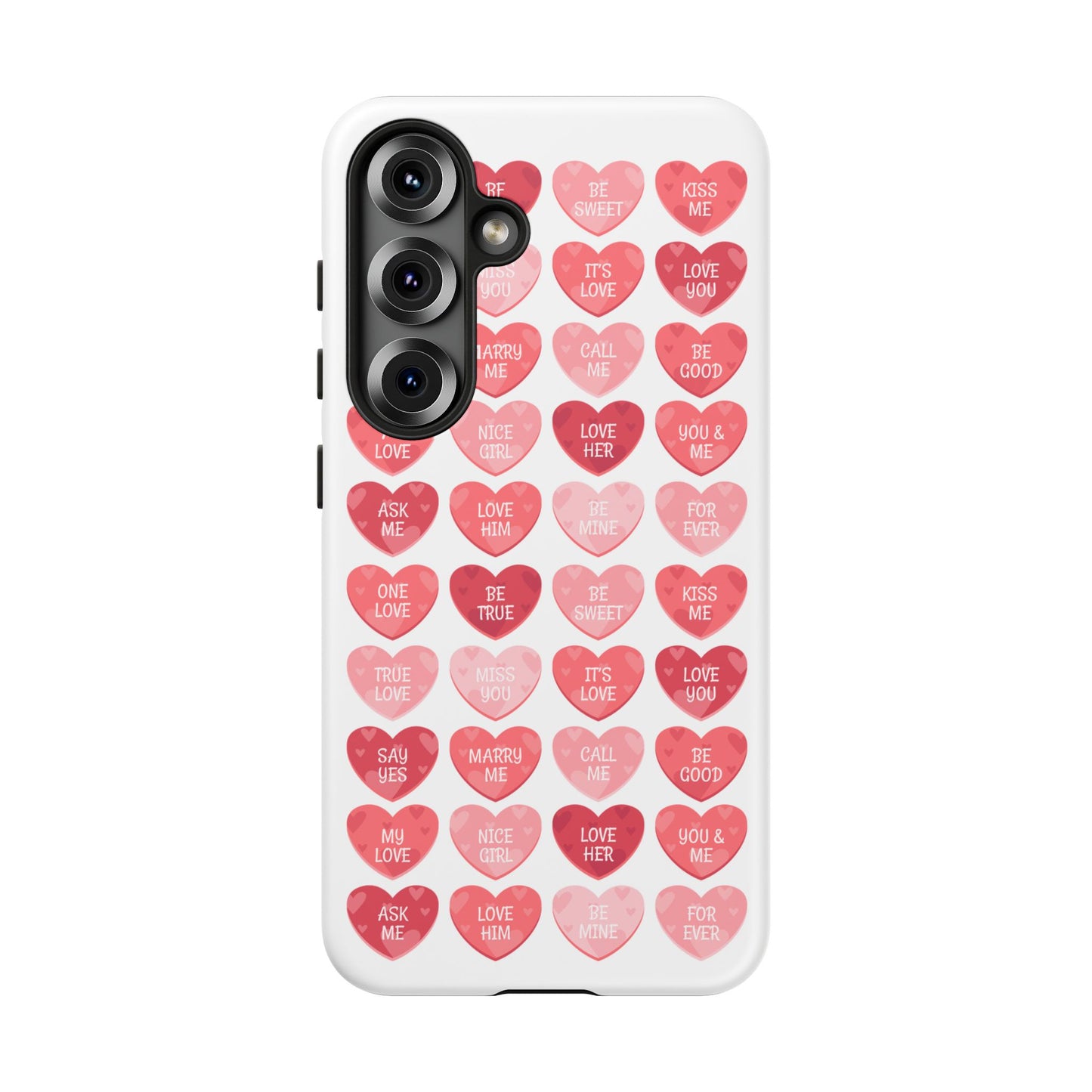 Phone Case — Pink Conversation Heart Pattern, Valentine’s Day Love Messages