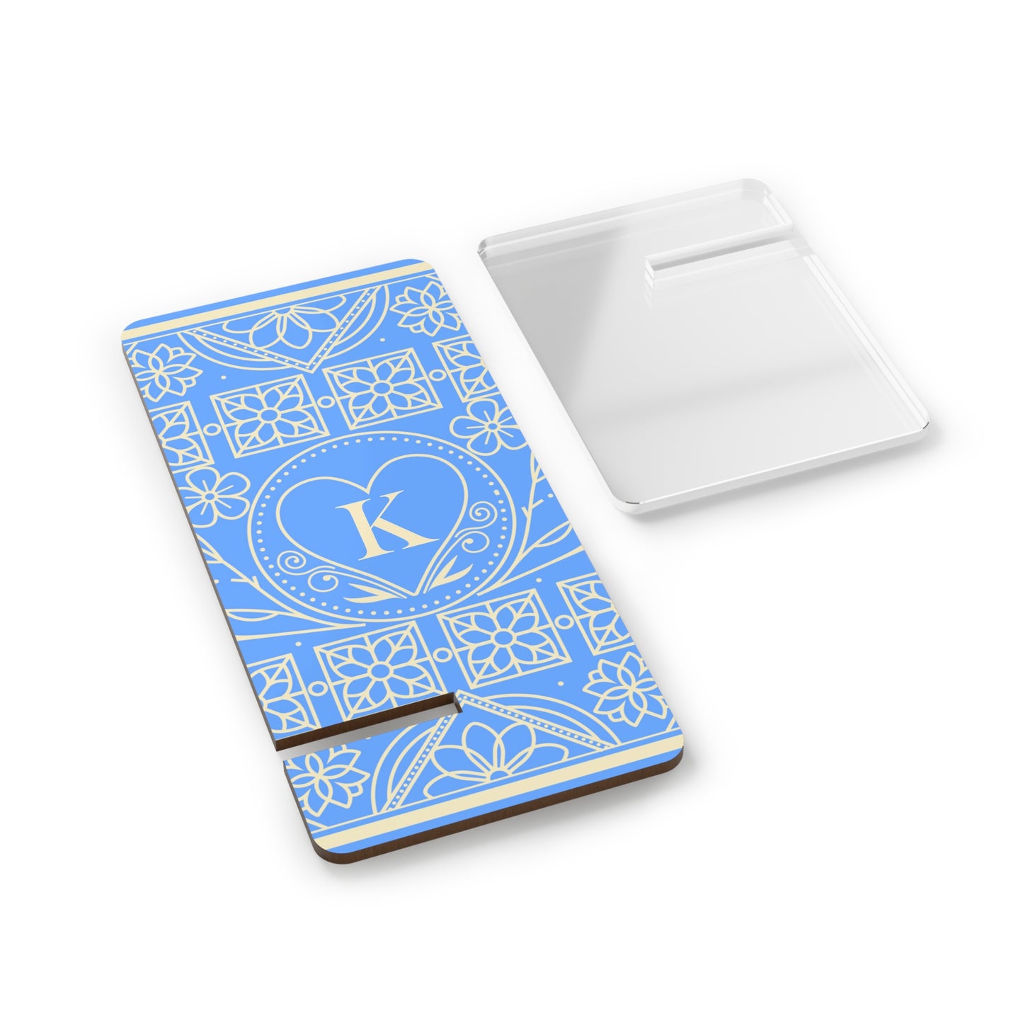 Monogram Phone Stand — Blue Heart Initial K Mobile Display Stand