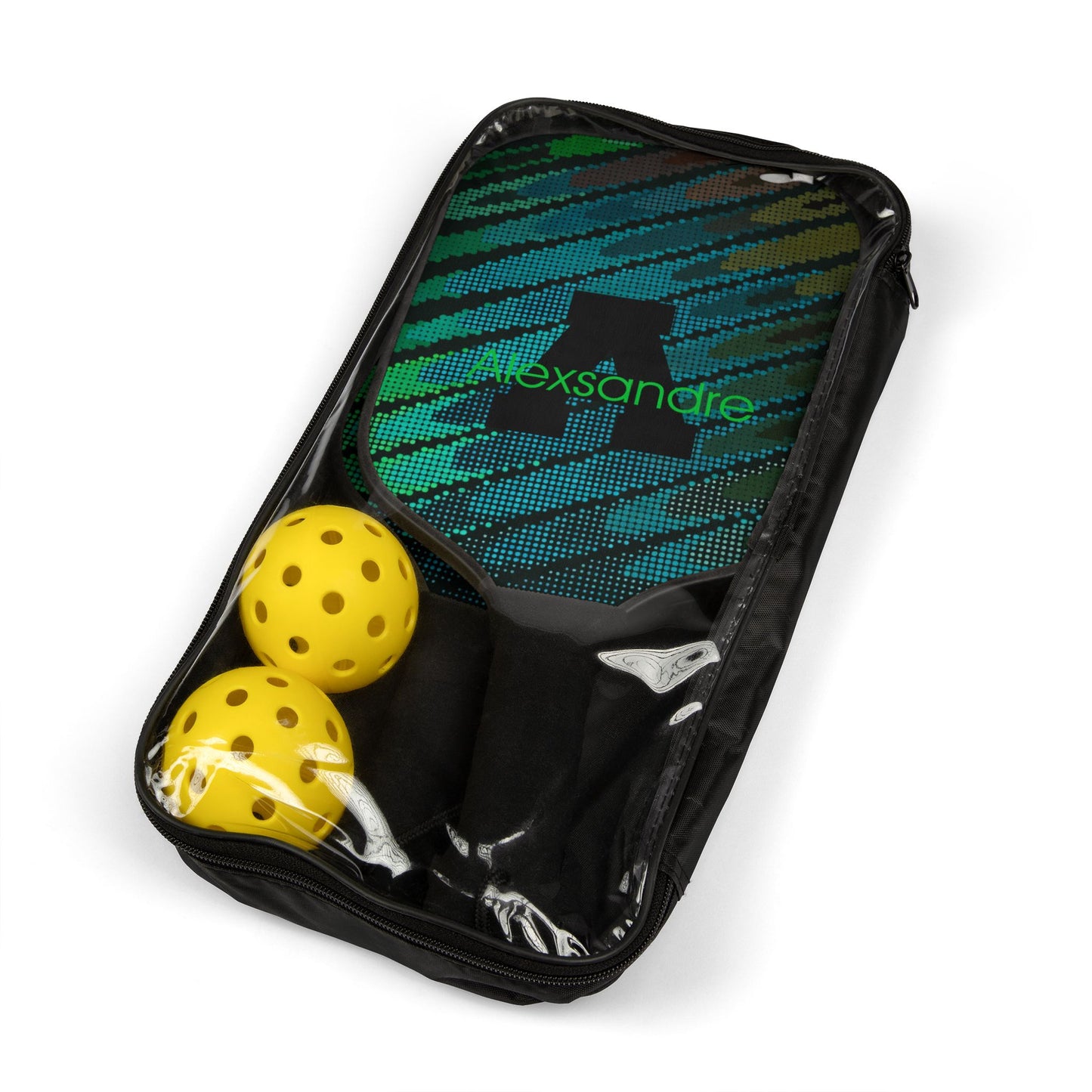 Pickleball Paddle Kit — Green Wave Pattern Pickleball Set (2 Paddles + 2 Balls)